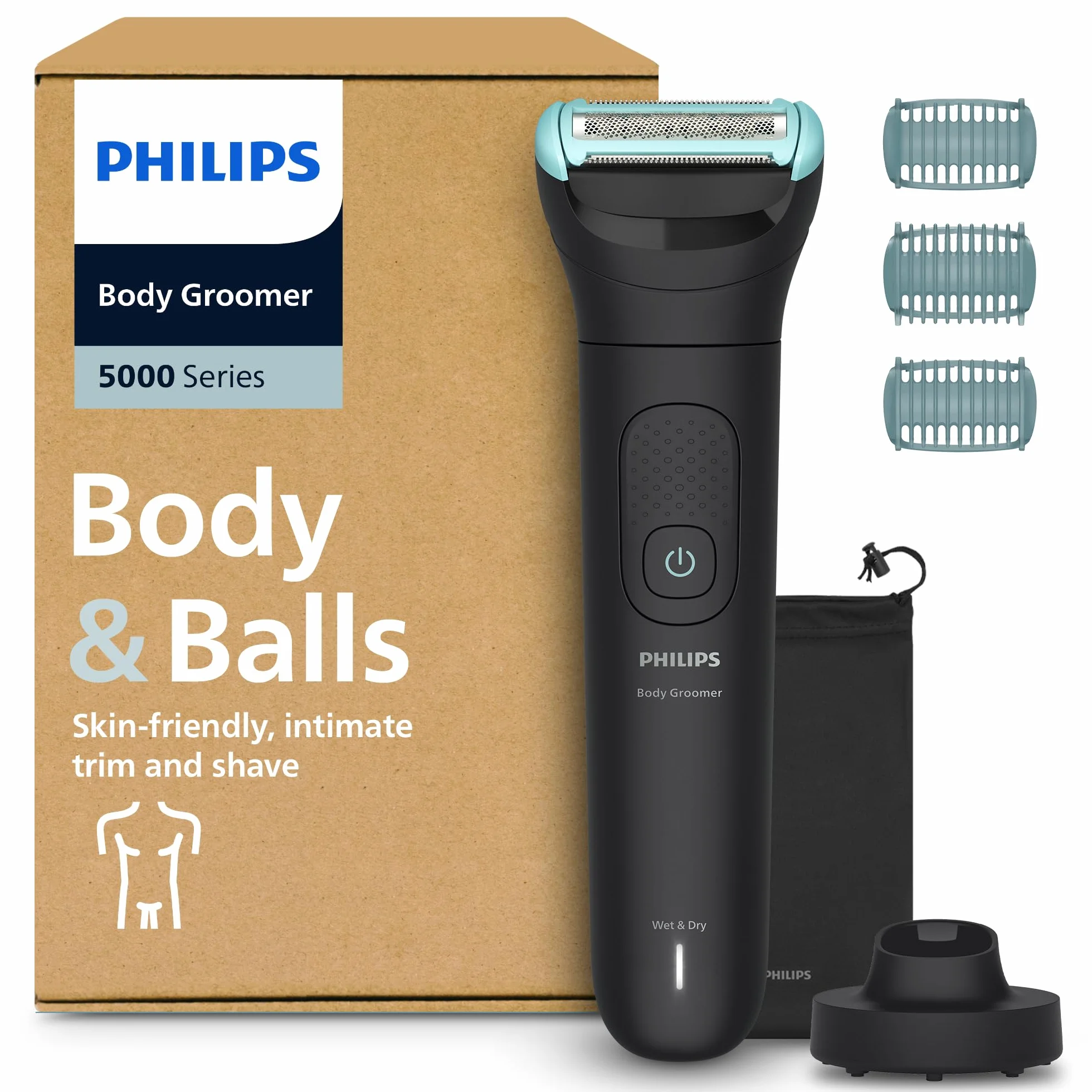 Philips Bodygroom Serie 5000 BG5485/30 Trymer do mężczyzn z systemem potrójnej ochrony, wodoodporny, 100 minut pracy