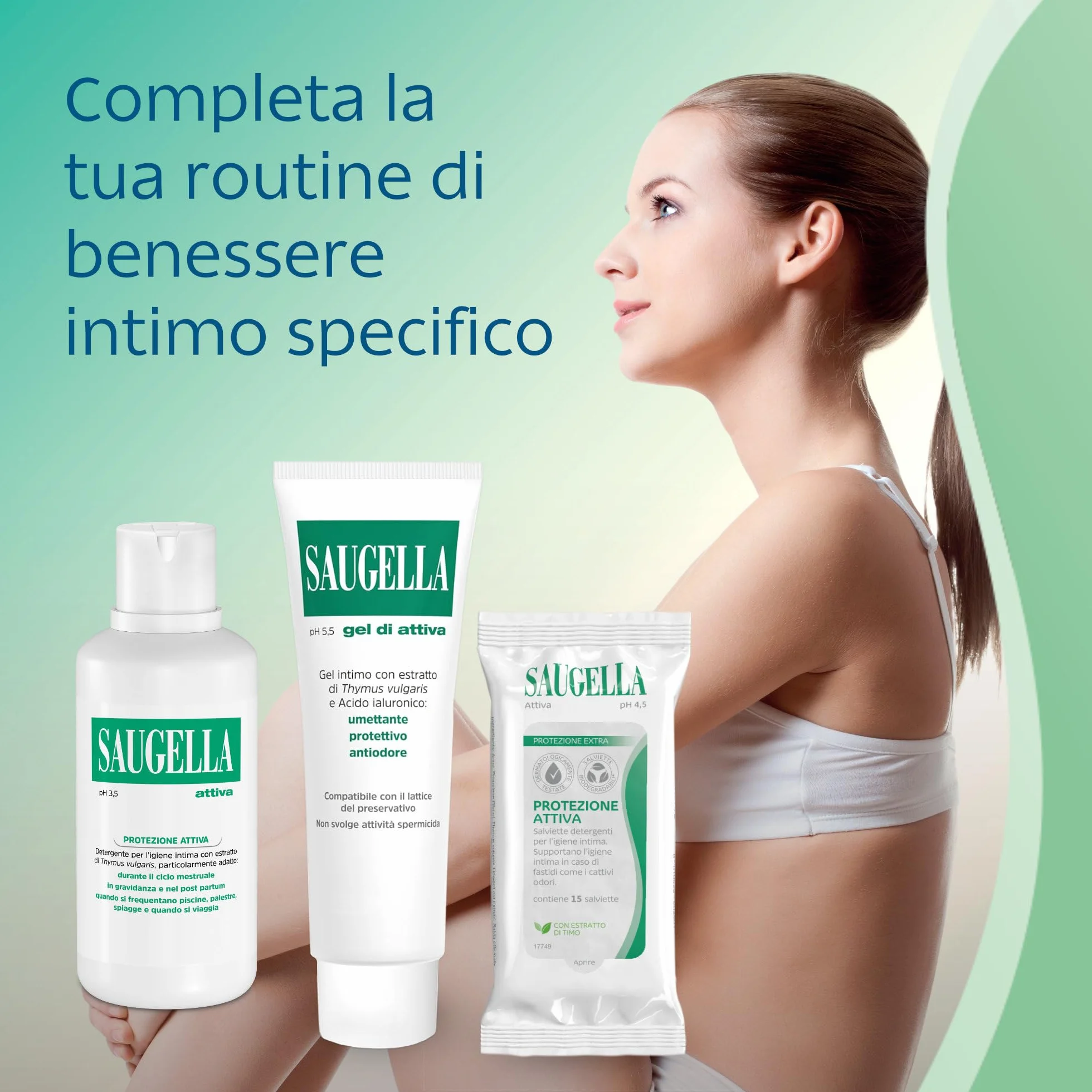 Saugella Attiva Gel Umettante e Protettivo pH 5.5 con Acido Ialuronico e Timo 30 ml