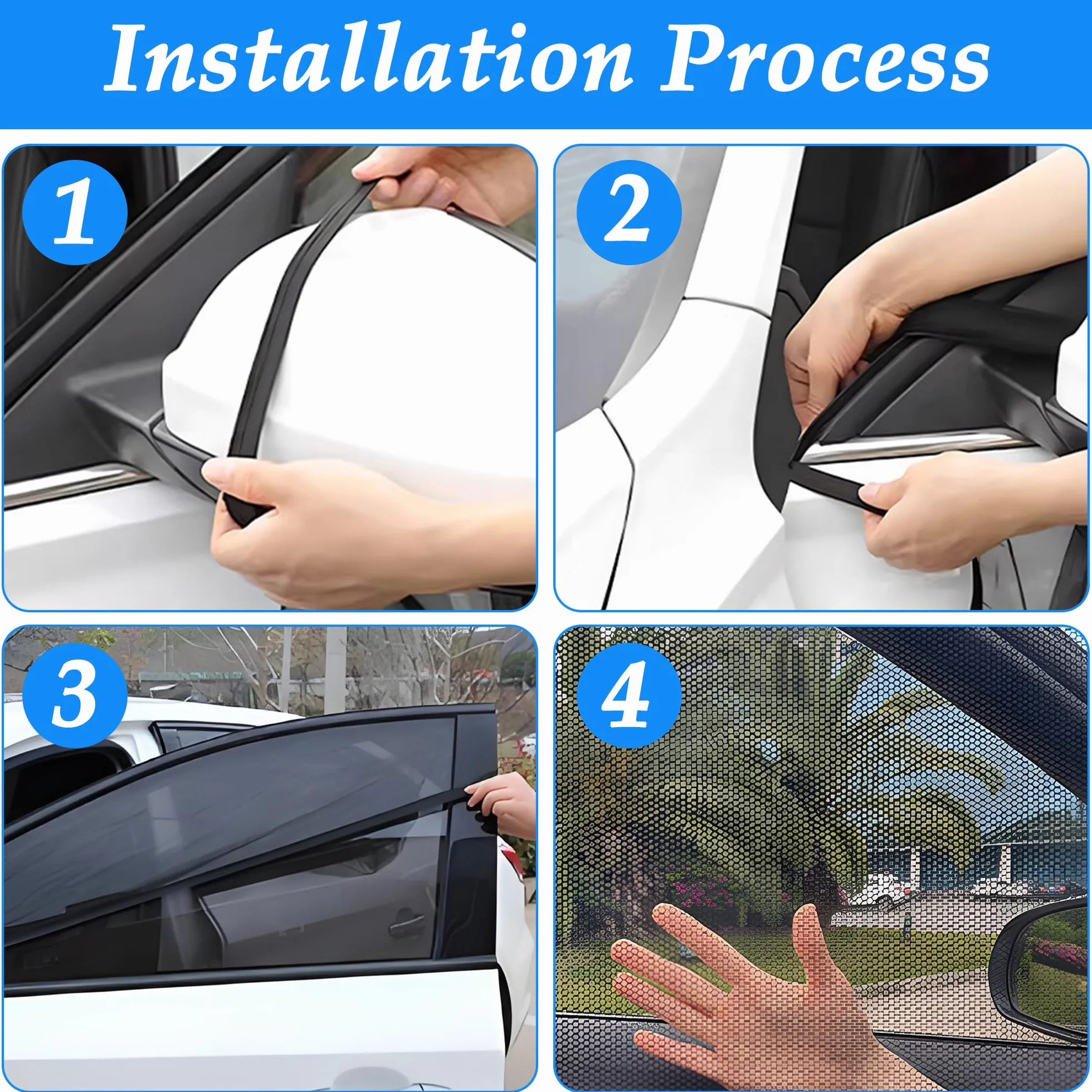 CHENNAN 4 Pezzi Zanzariera auto Protezione Solare Finestrino Laterale Universale Calza Parasole Auto con Protezione dai Raggi UV Zanzariera Ventilata per Finestrini Auto per il Auto (Per SUV)