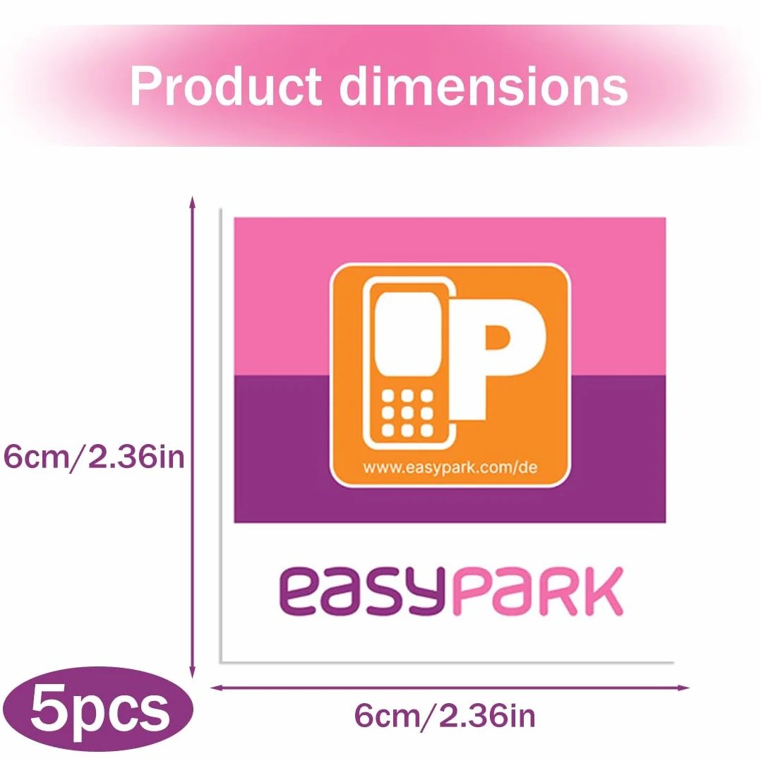GXGM EASYPARK - 5 adesivi Easy Park Vignette APP, piccoli adesivi per auto (6 x 6 cm, protezione UV, rimovibili, made in Germany