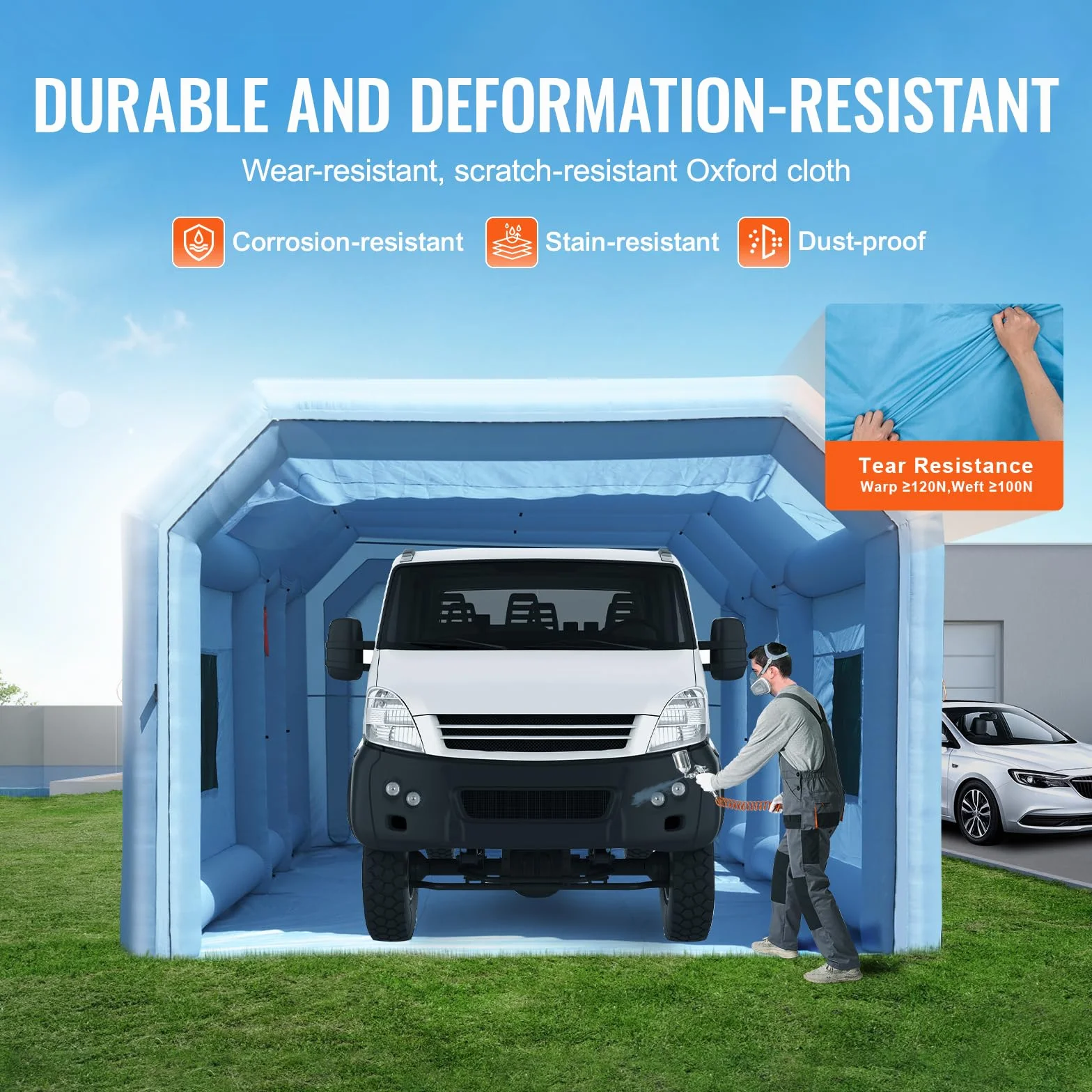 VEVOR Cabina di Verniciatura Gonfiabile, Tenda di Verniciatura Gonfiabile Portatile Potente Ventilatore, Sistema Filtro dell'Aria, Verniciatura per Auto Veicoli e Mobili 9 x 4,8 x 3,6 m, 950W + 750W