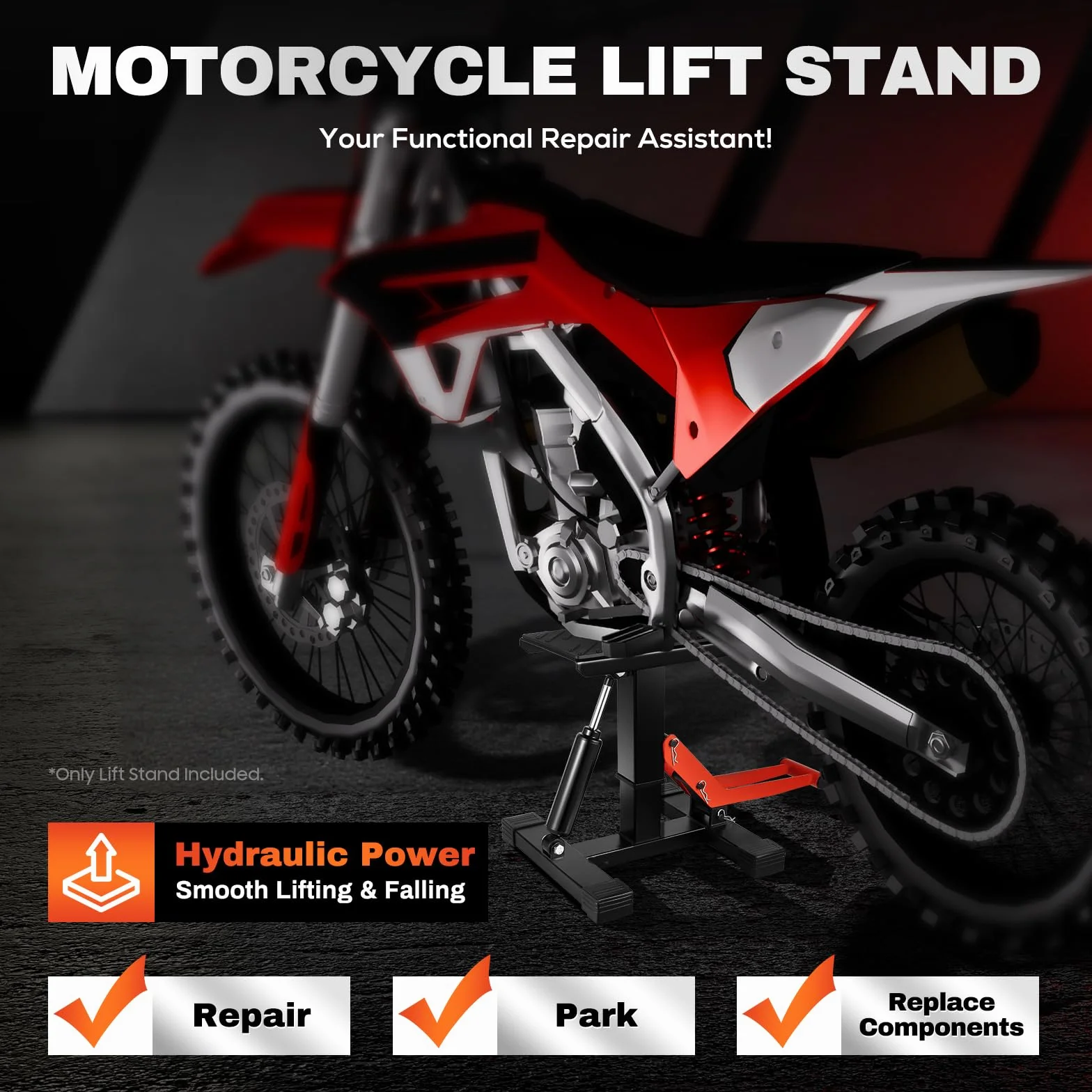 Supporto idraulico per moto pieghevole, carico massimo 150 kg