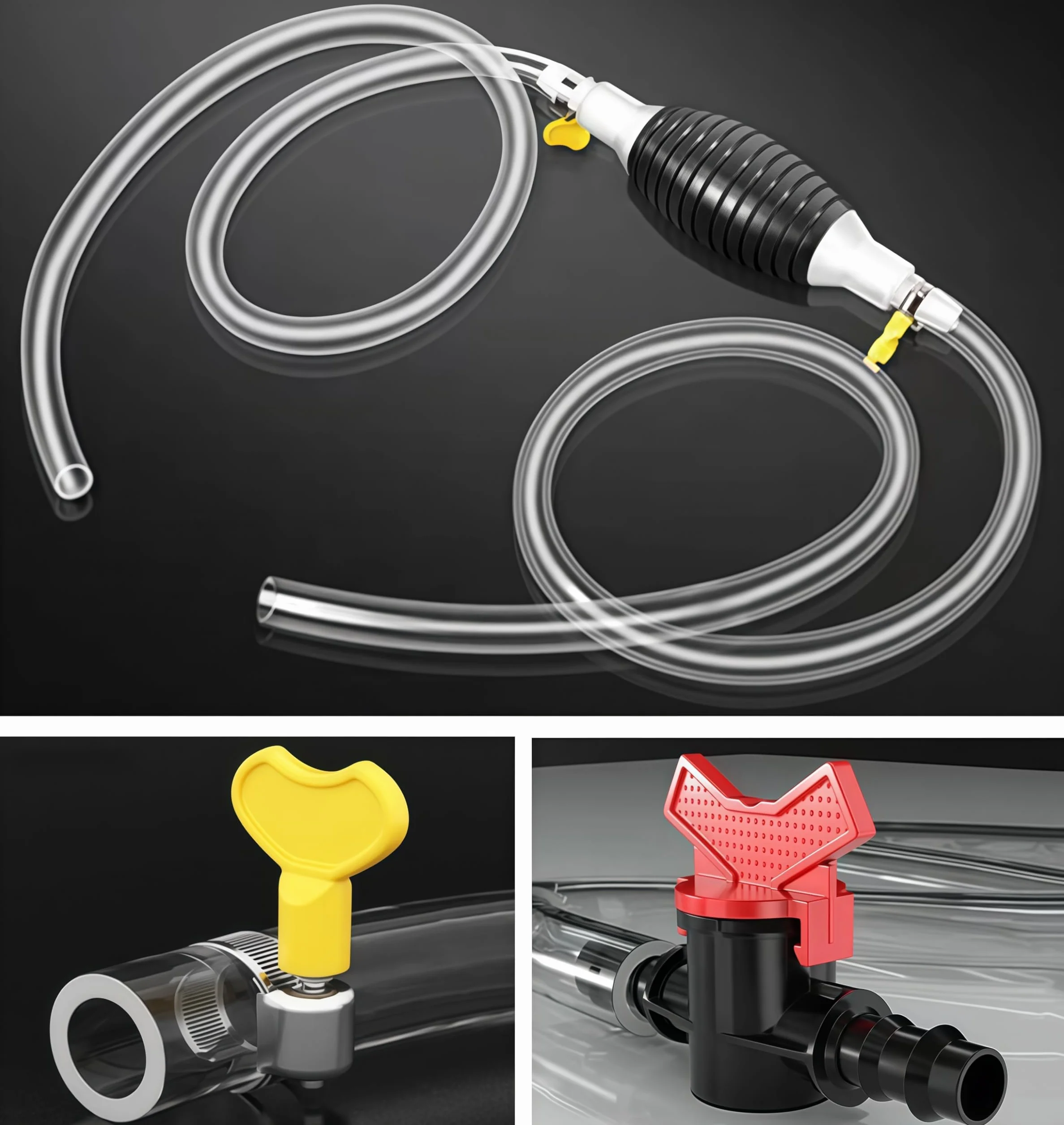 Pompa Trasferimento Liquido dell'Acqua,Pompa a sifone Manuale Portatile, Pompa Acqua Manuale Pompa di Mandata del Gasolio,2 Pz Pompa Manuale + 2 m Tubo Flessibile + Valvola