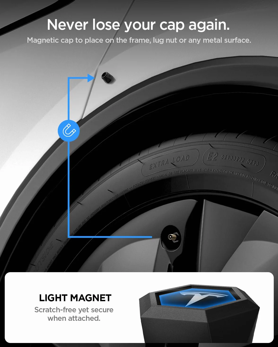 Spigen Set da 4 Tappi per Valvole Pneumatici Magnetici per Tesla Model 3/Y/X/S con TPU, Antigraffio, Coprivalvole Aria Progettati per Accessori Tesla - Argento