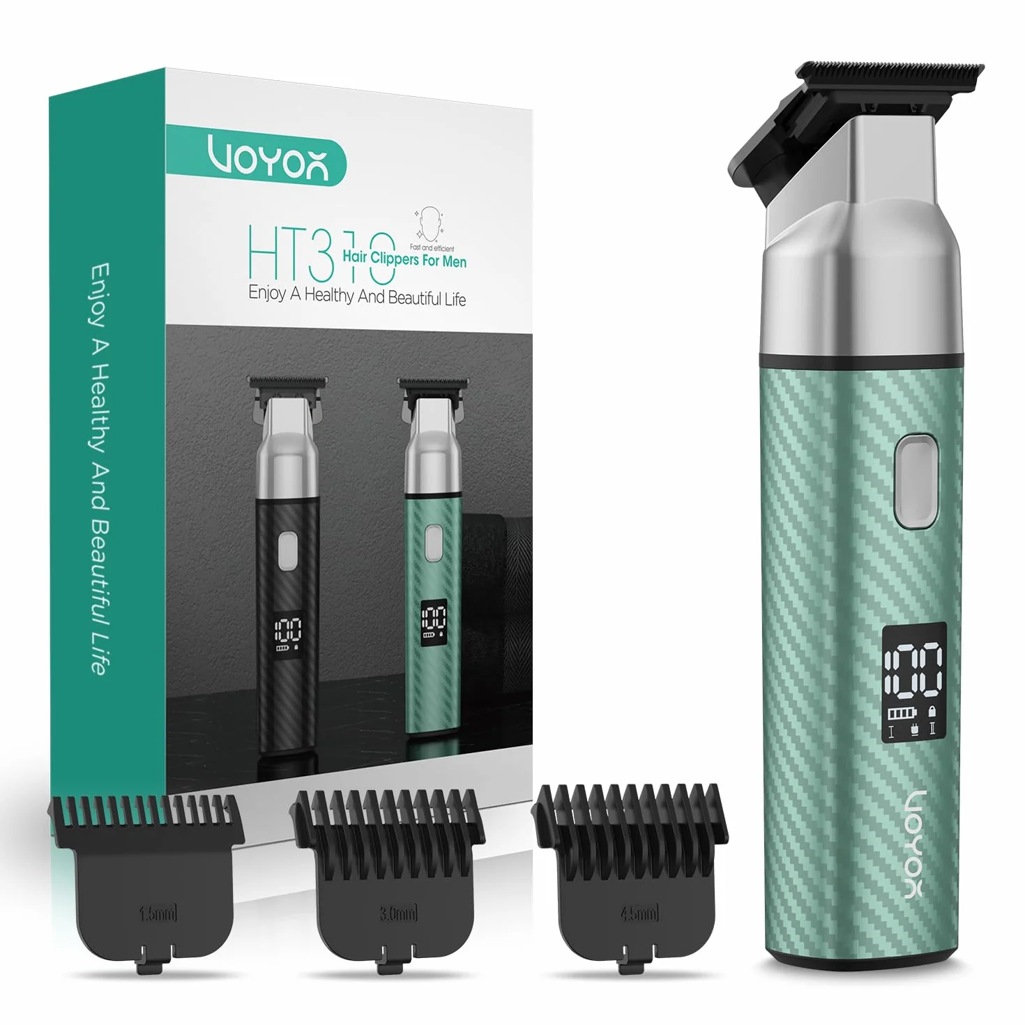 VOYOR Rasoio Elettrico Uomo Impermeabile Tagliacapelli Regolabili USB Ricaricabile HT310 Verde