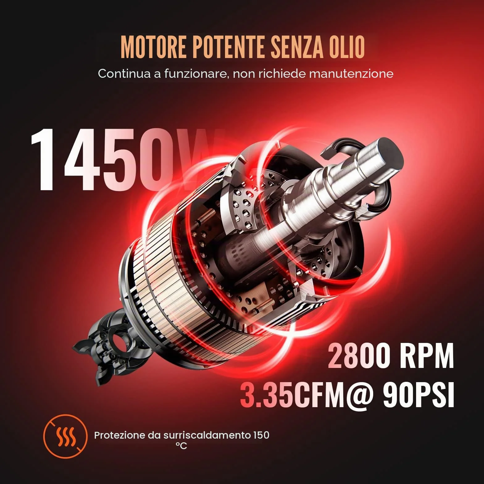 VEVOR Compressore d'Aria 24L Portatile Senza Olio Motore 1450W Velocità 2800 giri/min per Aerografo Inchiodatura, Compressore d'Aria a Secco Portatile Rumore 70dB 2 Silenziatori Temperatura -50℃ - 40℃