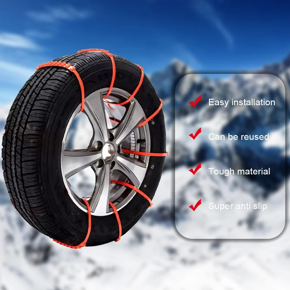 Catene da Neve per Auto, Antiscivolo - Fasce di Emergenza e Sicurezza Regolabili con Sistema Anti Slittamento per Pneumatici, 10pcs