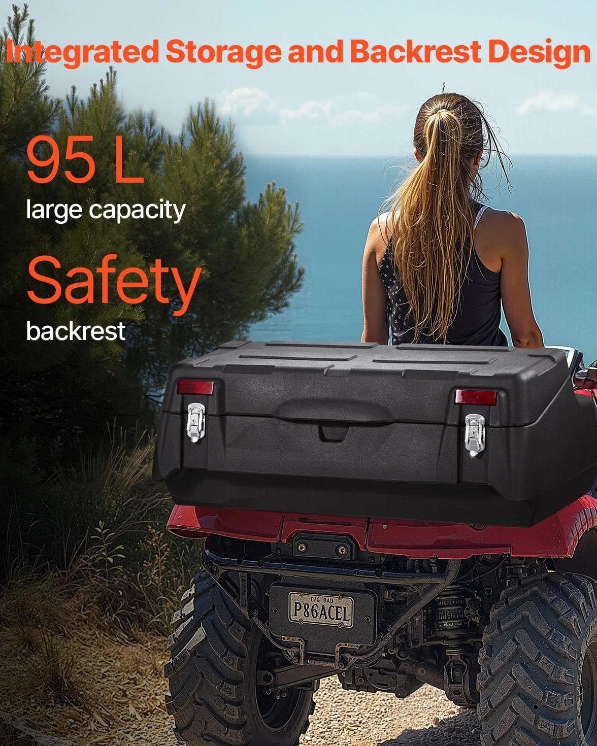 VEVOR Contenitore Sdraio da Auto ATV UTV Posteriore 95L LLDPE Impermeabile con Serratura Nero