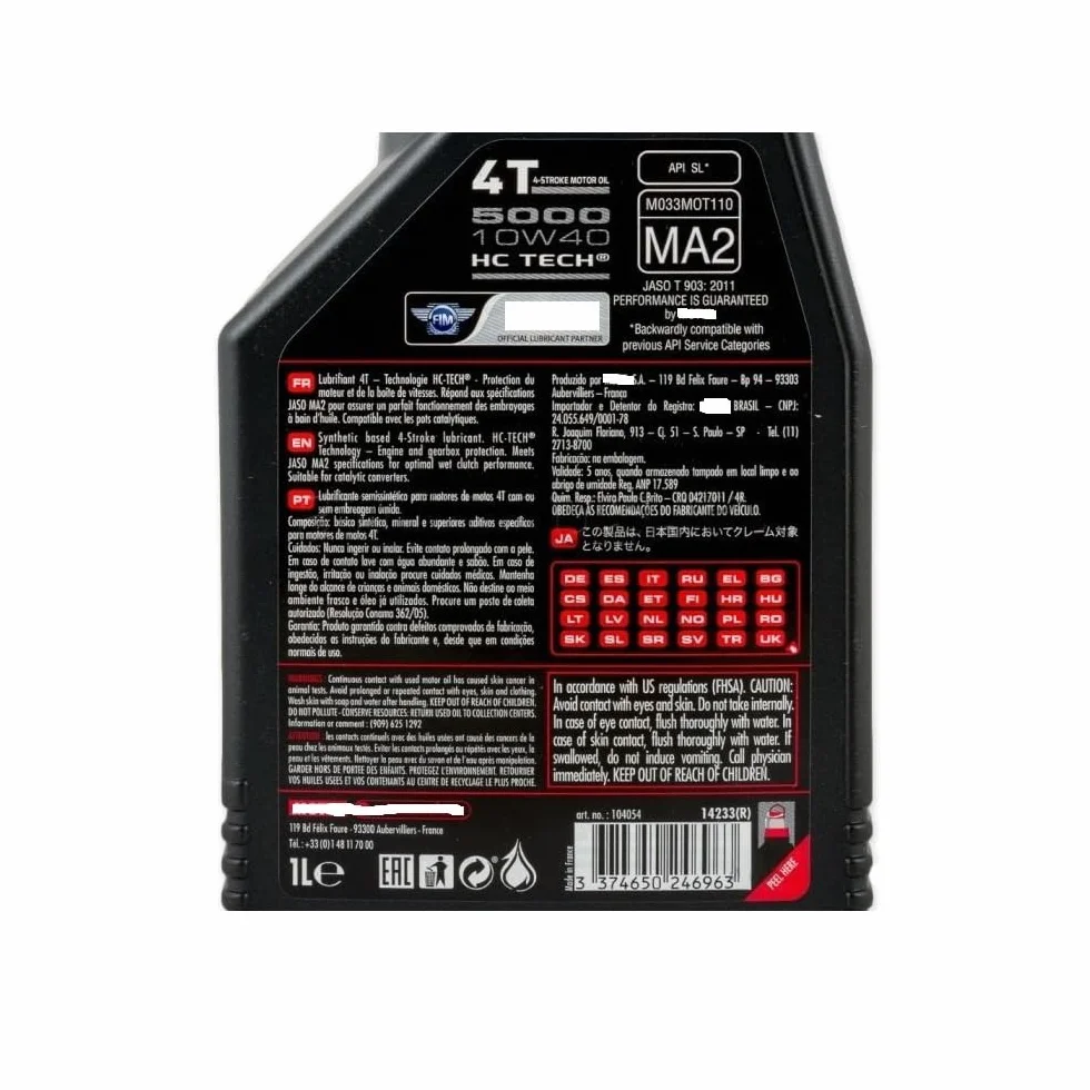 MOTO SPORT MONDO - Kit di manutenzione per moto: 4 litri di Olio M 10W40 4T HC-TECH + Filtro olio per Honda Transalp XL 600V
