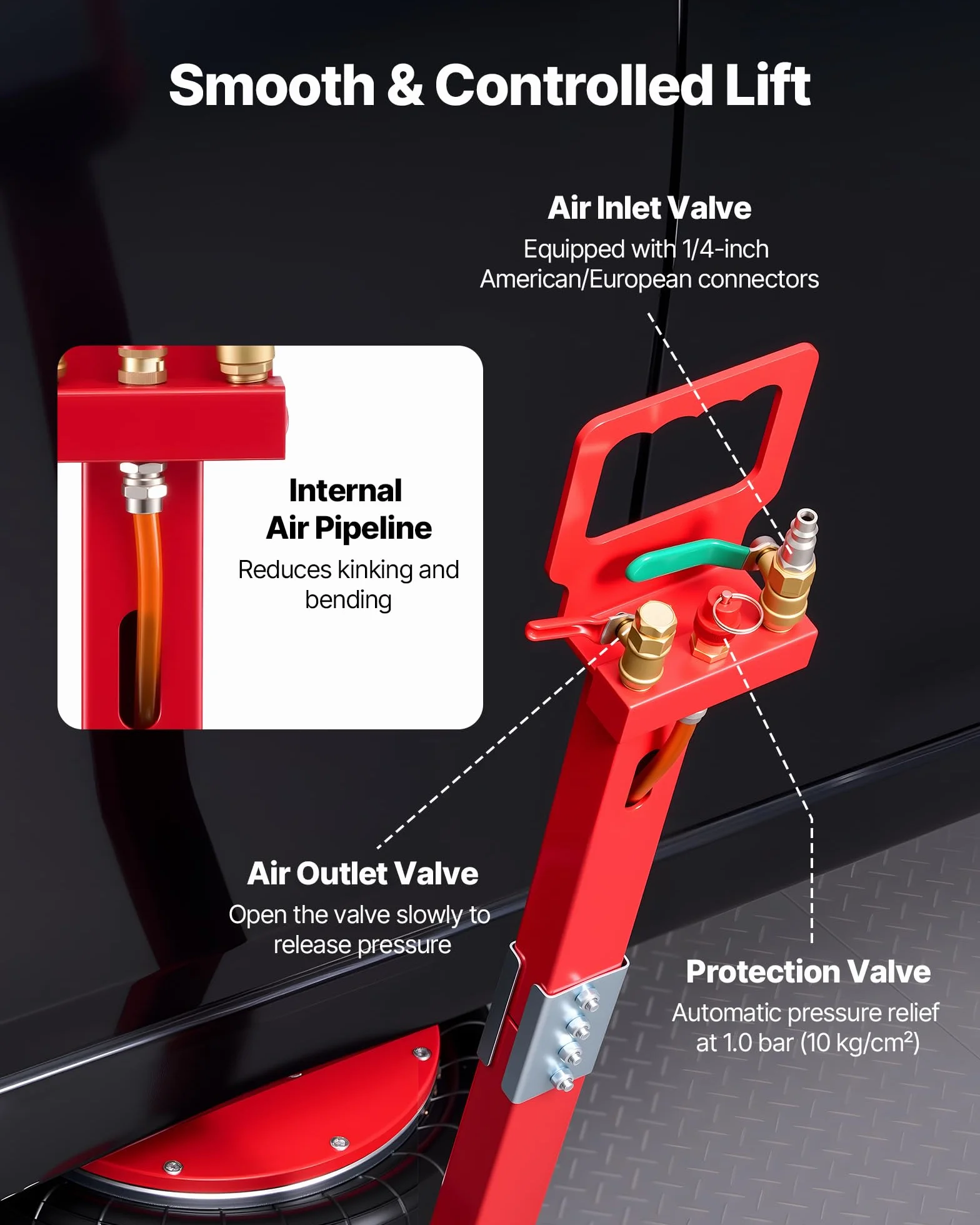 VEVOR Cric Pneumatico per Auto da 5 Tonnellate con 6 Tubi in Acciaio e Manico Lungo Regolabile, Altezza di Sollevamento da 140 a 464 mm, Sollevamento Rapido, Cric Pneumatico per Auto, SUV