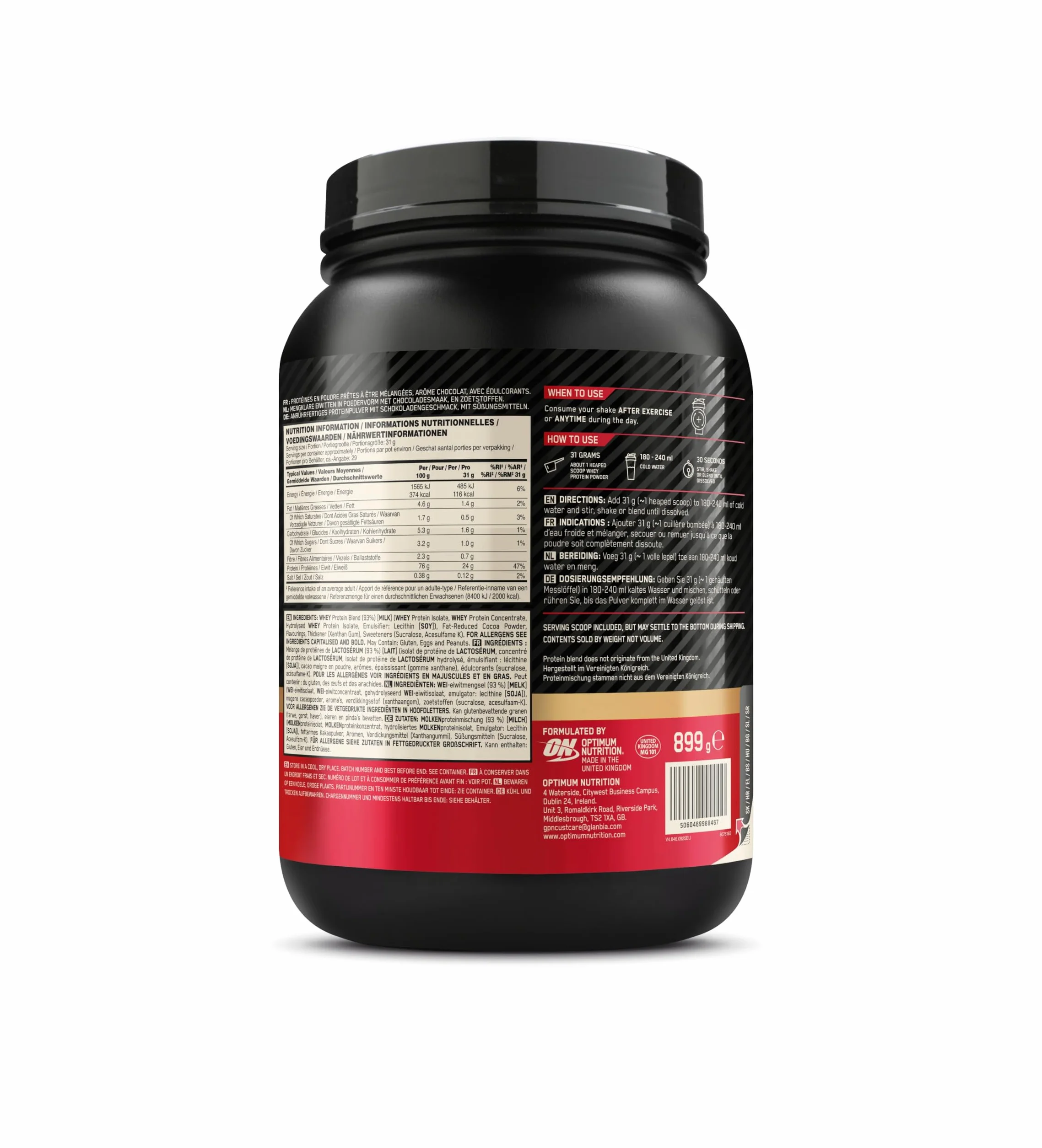 Optimum Nutrition Gold Standard 100% Whey Proteine in Polvere Doppio Cioccolato 899g 29 Porzioni