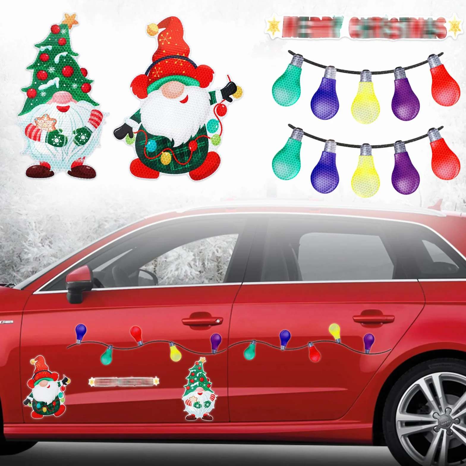 Magneti Adesivi Decorazioni di Natale per Auto 23Pcs Riflettenti Adesivo Lampada