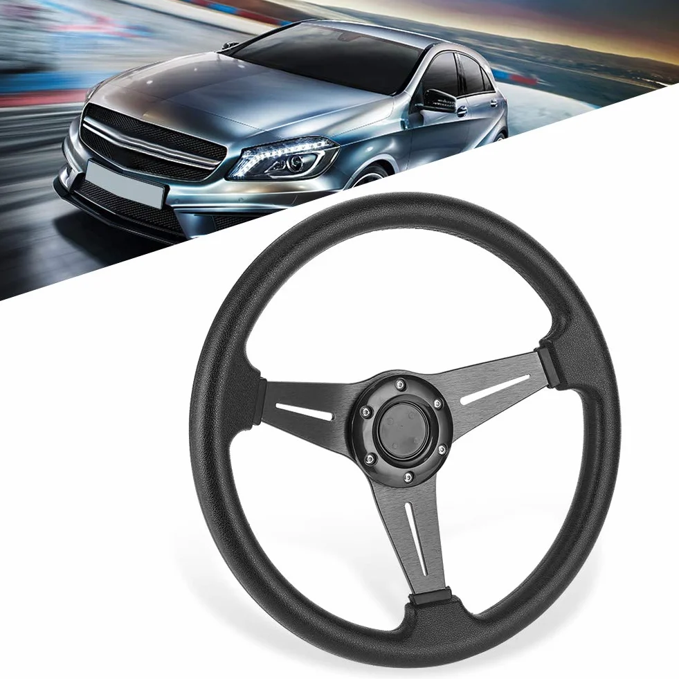 Volante Sportivo Universale 350 Mm 14 Pollici Fondo Piatto Nero