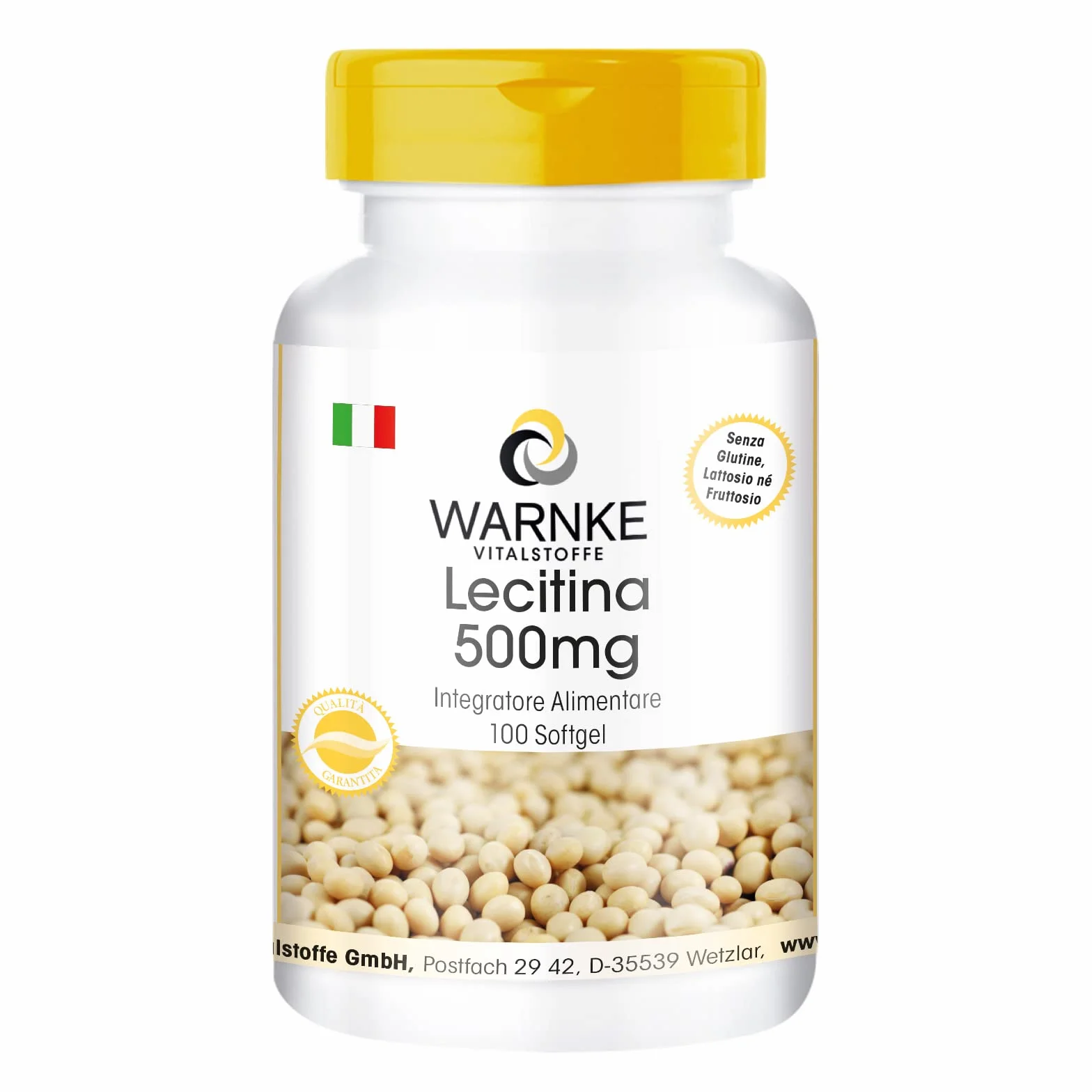 Lecitina di soia capsule molli 500mg - No OGM - 100 Softgels - Warnke Vitalstoffe