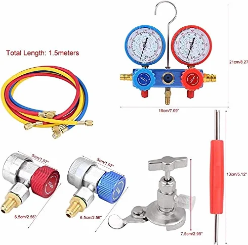 KATSU Tools R134a Set manometro collettore A/C condizionatore d'aria con tubo ricarica 5 piedi