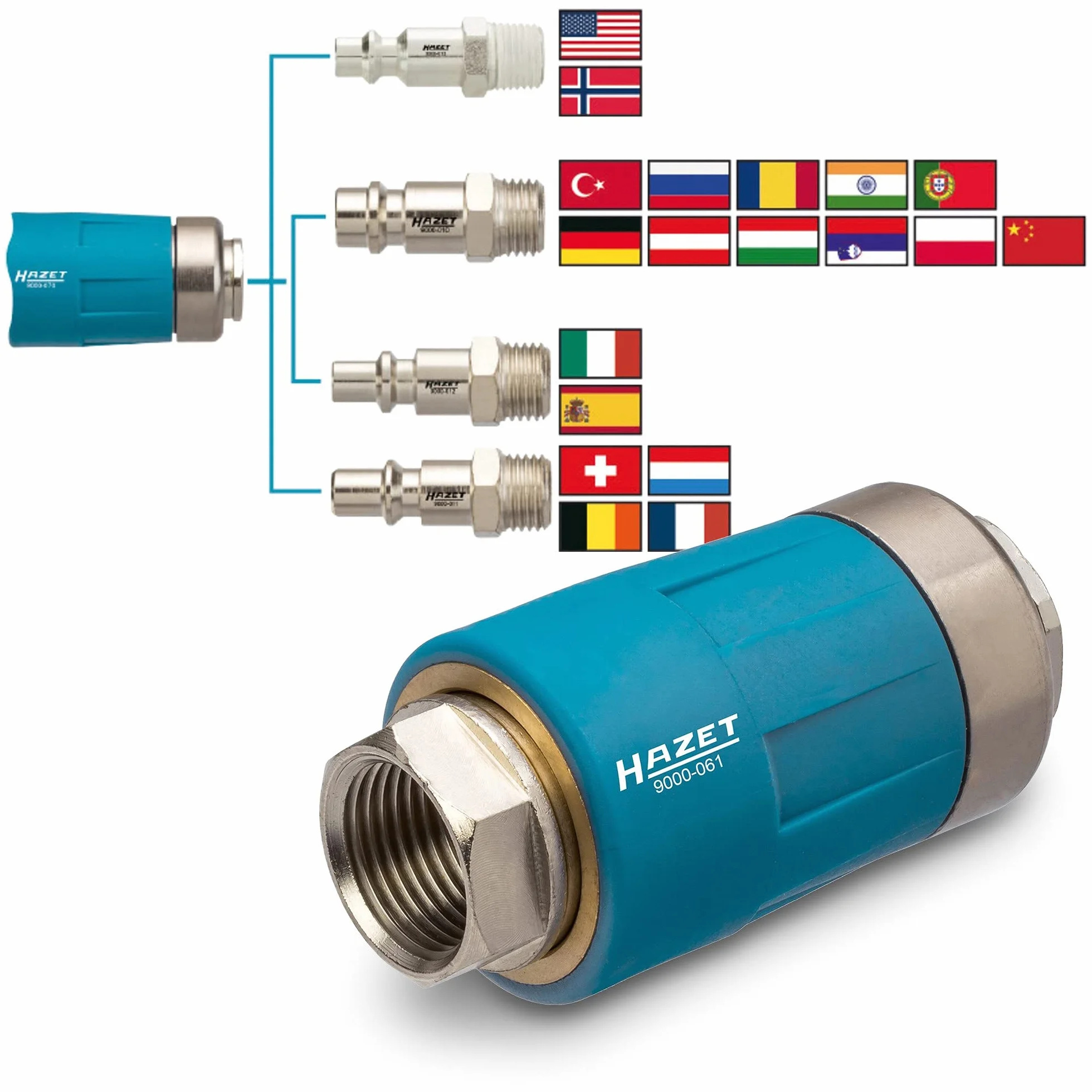 HAZET Avvolgitubo con attacco rapido 9040N/2 I con funzione di arresto in qualsiasi punto, avvolgimento frenato I per aria compressa o acqua