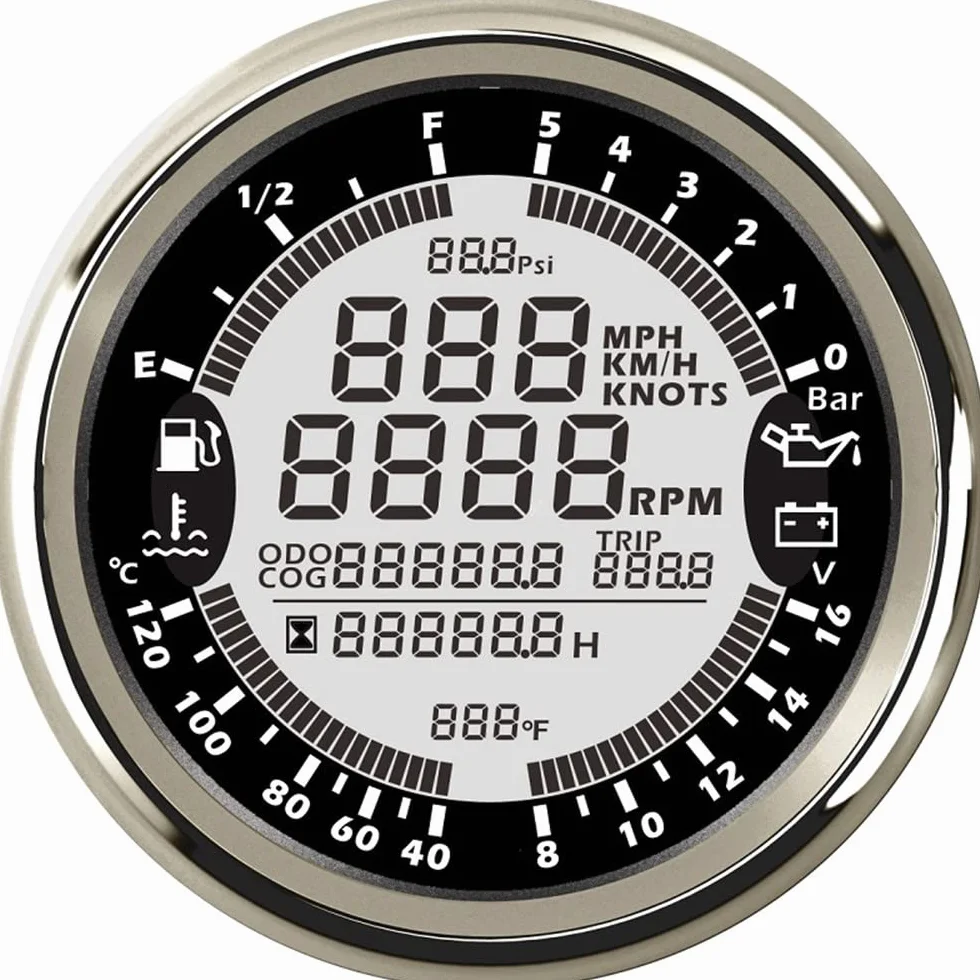 ELING Tachimetro GPS multifunzione Tachimetro Ora Temperatura acqua Livello carburante Voltmetro pressione olio 12V 85mm Con retroilluminazione