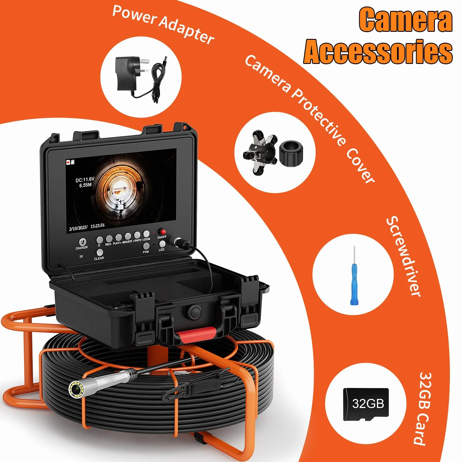 Telecamera Ispezione Tubi 9" 1080P DVR 512Hz 32GB 50M Autolivellante