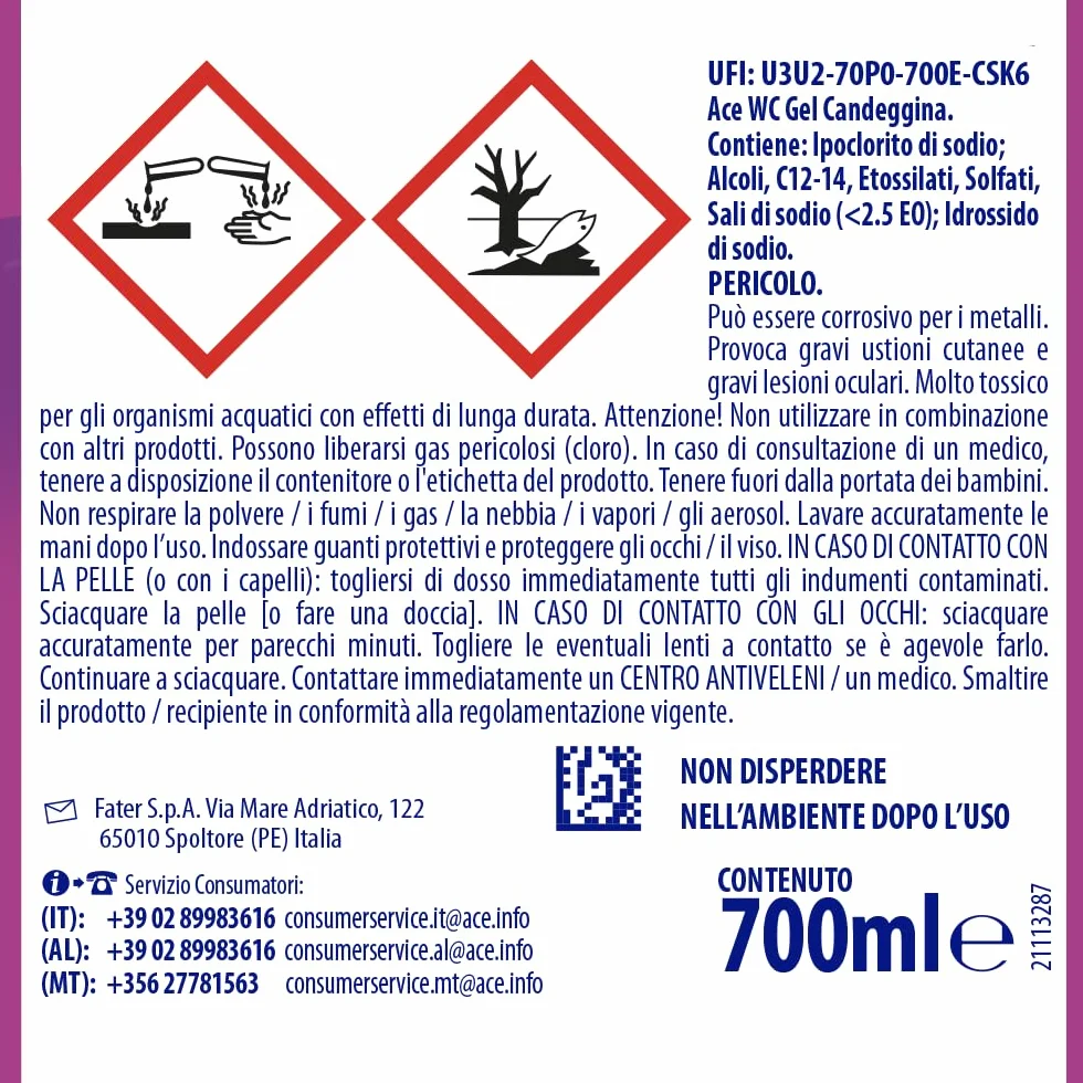 ACE WC GEL Multigetto Candeggina Igienizzante, 2 Confezioni da 700ml