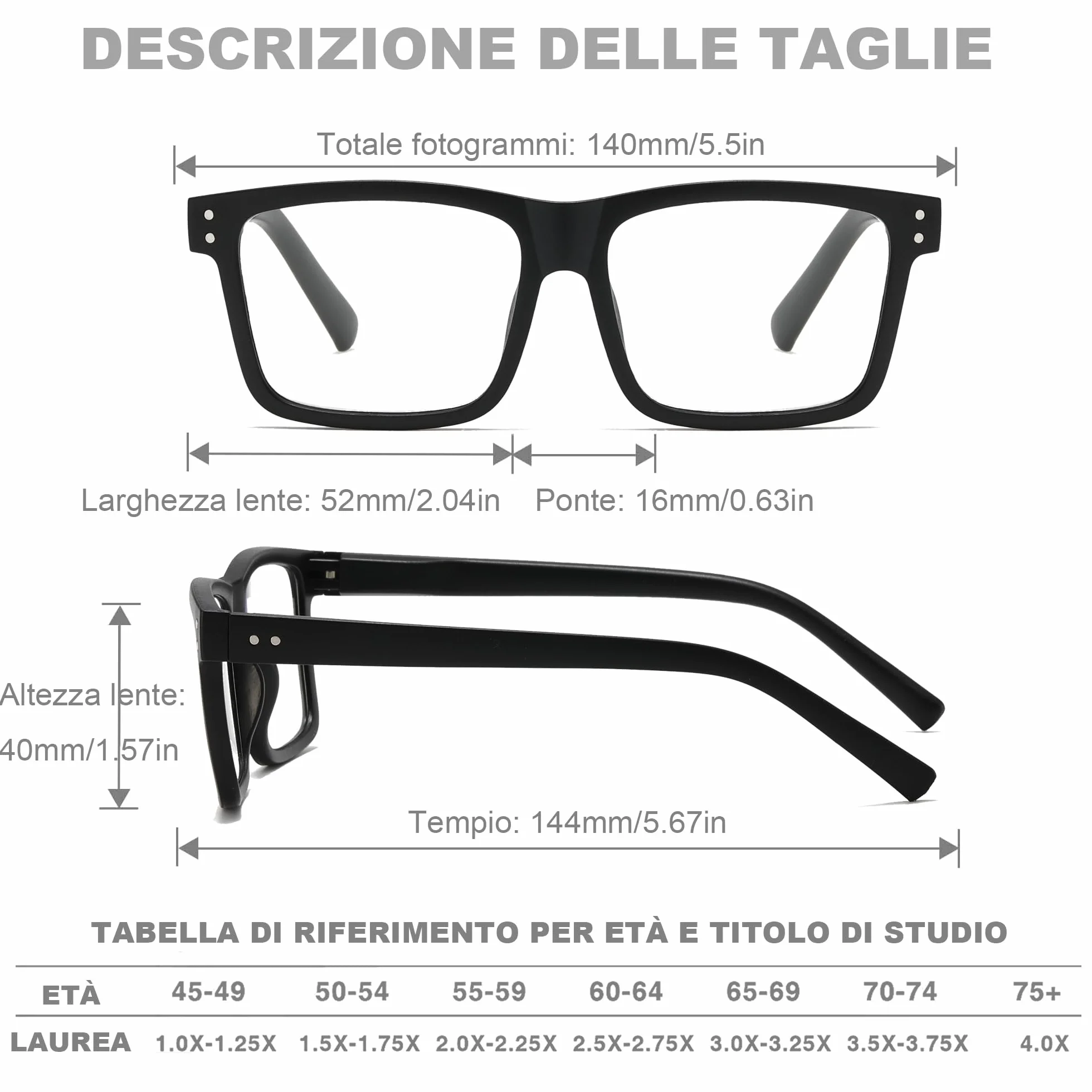 Occhiali da Lettura Uomo con Filtro Luce Blu, Montatura Oversize Quadrata Grande, 3 Paia