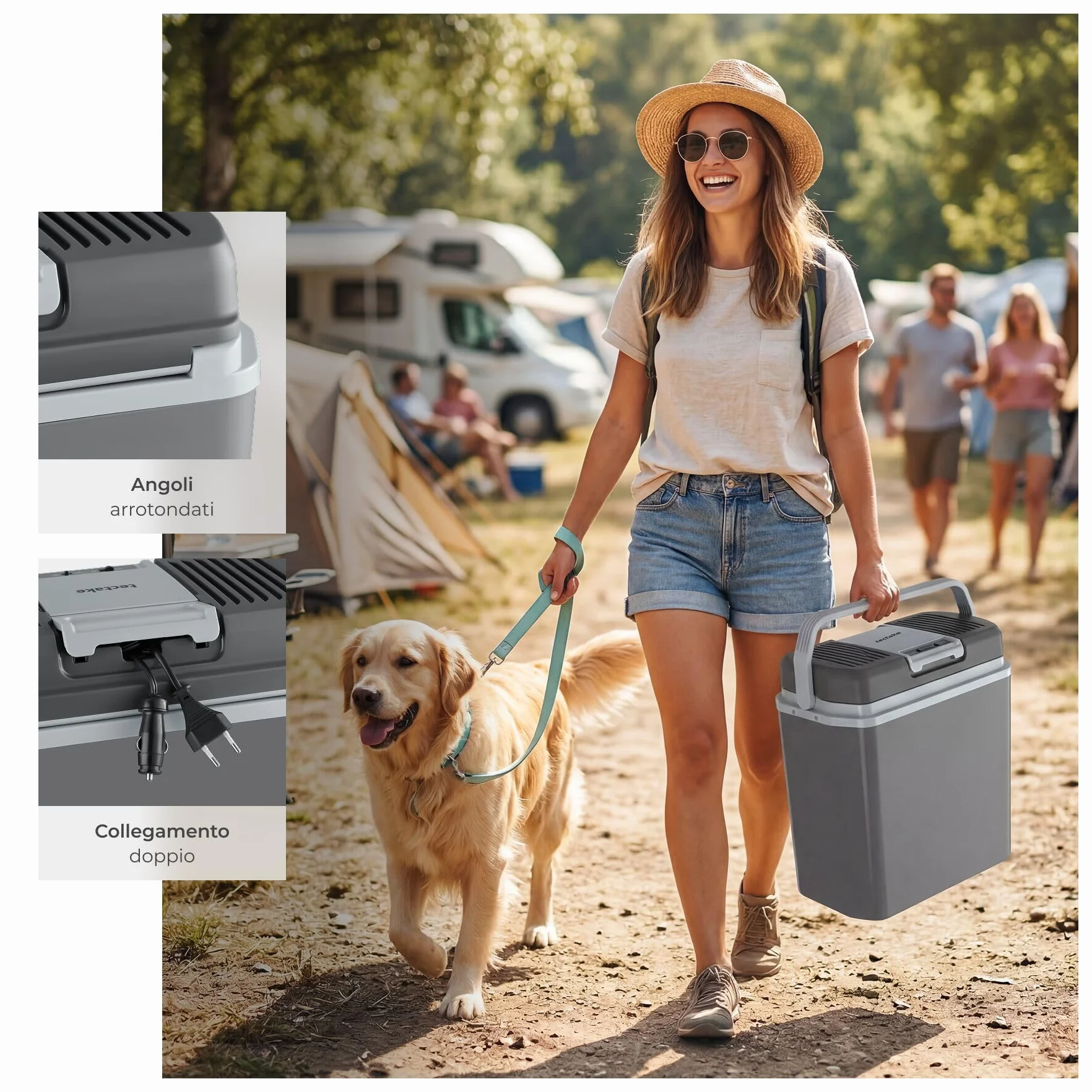 tectake® Frigorifero Portatile Elettrico 24 L, 40x23,5x42,5 cm, Frigorifero Piccolo 2in1 Funzione Freddo Caldo, mini frigo portatile 230 V e 12 V per Auto e Casa, modalità ECO, Borsa Frigo Camping