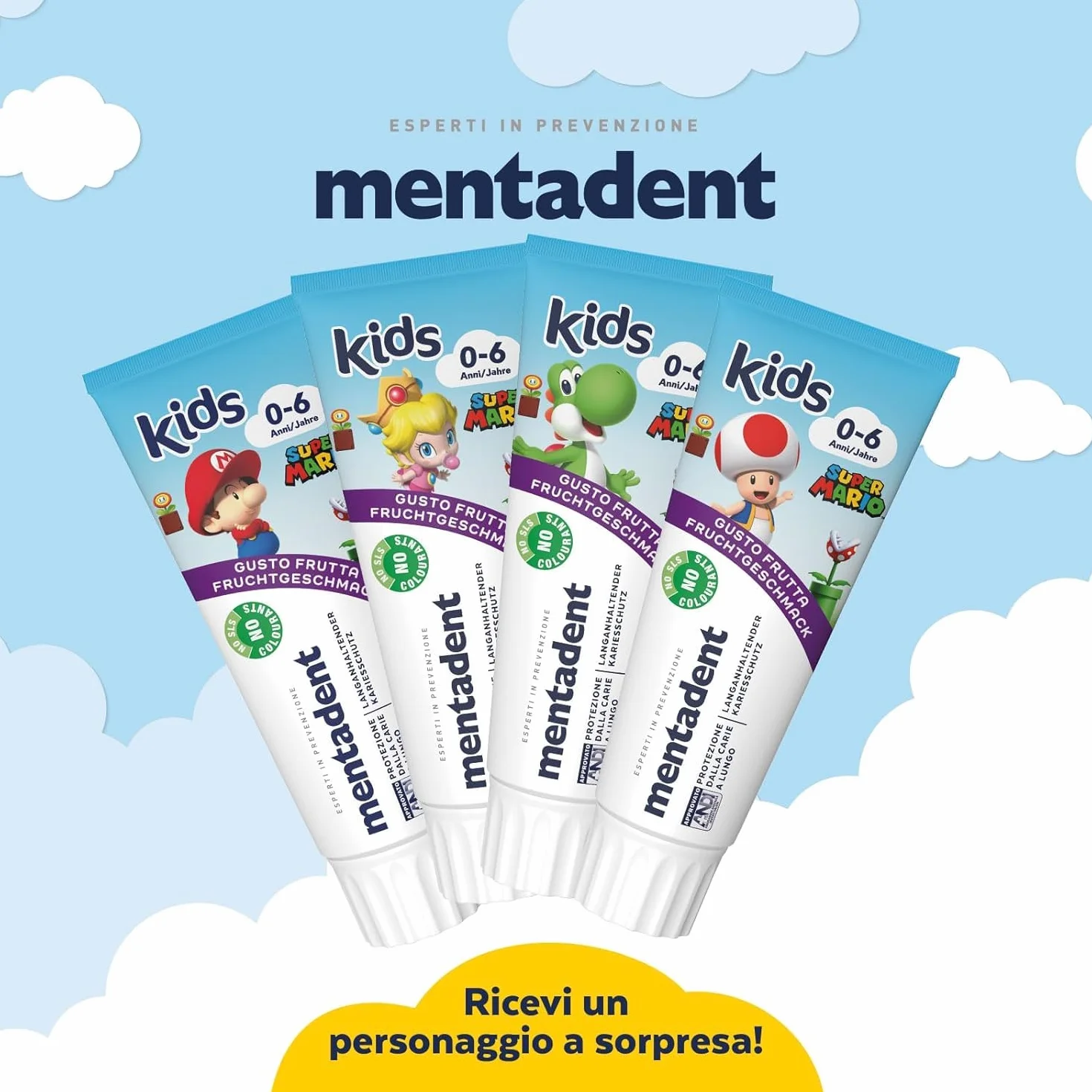 Mentadent Dentifricio Kids 0-6 Anni Protezione Carie 97% Origine Naturale