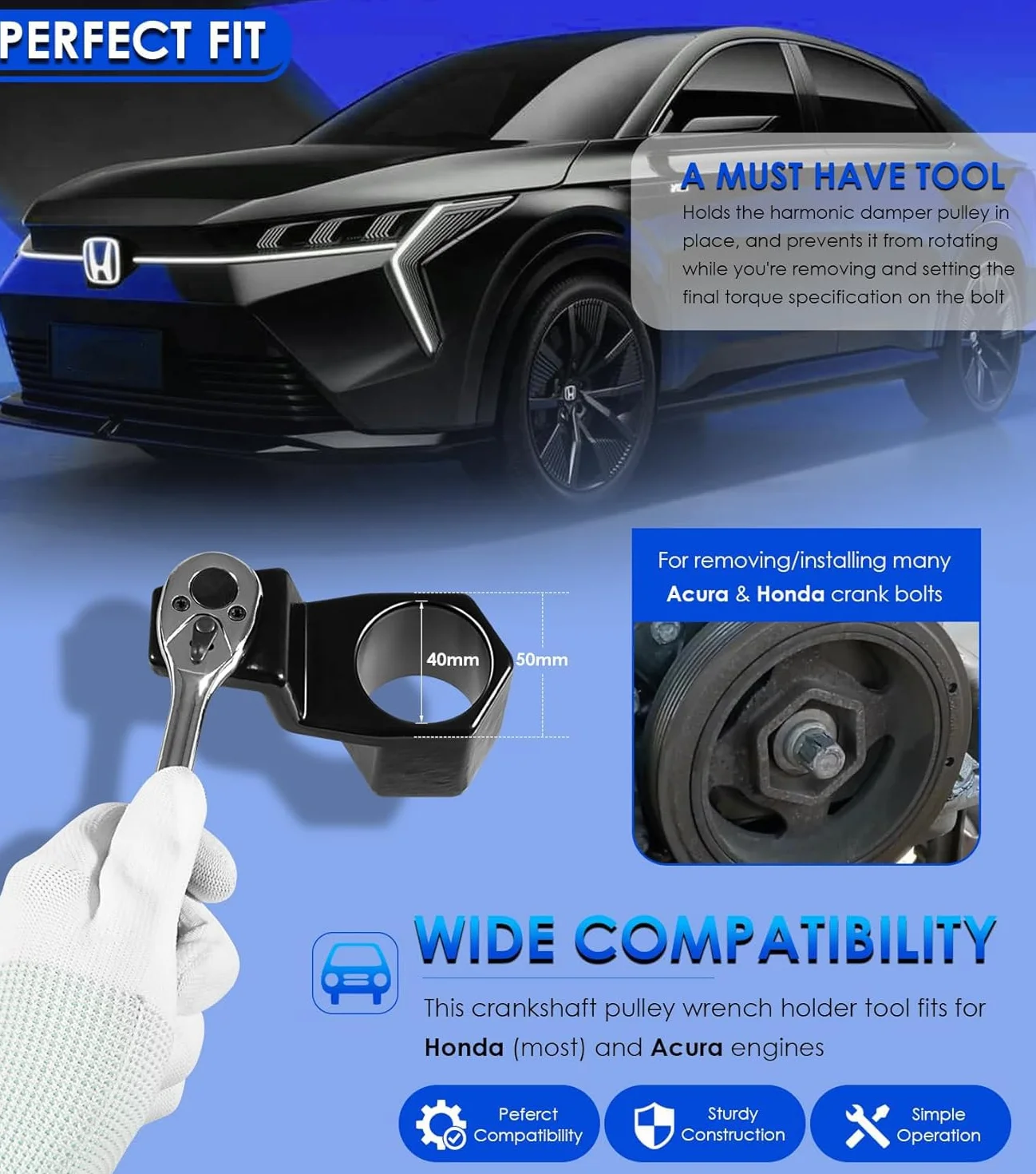 Greluma 1 Pezzo Chiave di Supporto per puleggia e Albero Motore da 50 mm, Chiave di Fissaggio per la rimozione e Il Fissaggio per Motori Honda e Acura