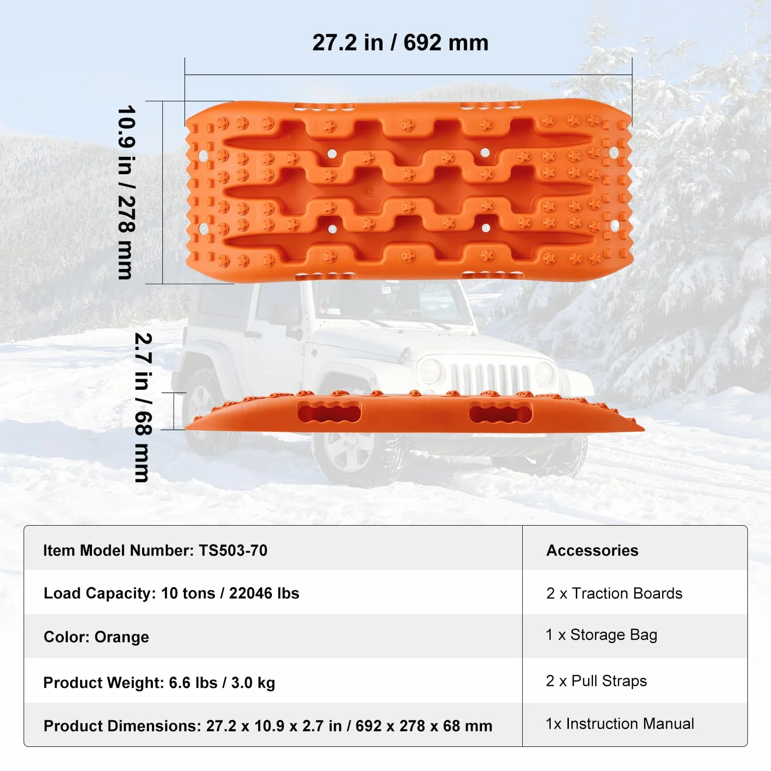 VEVOR Pannelli Trazione per Auto Materiale PP, Pannelli Recupero per ATV/Automobili/Pickup/SUV/RV, Tappetini di Trazione per Pneumatici su Neve, Sabbia, Fango e Terreno Sciolto, Tavole Trazione Auto