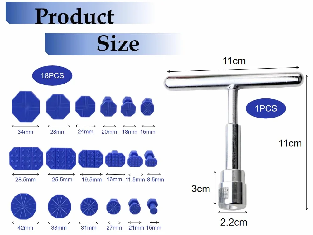 Kit di Attrezzi per la Riparazione delle Ammaccature Auto, Rimozione Ammaccature con Linguette Estrazione e T-Bar Puller