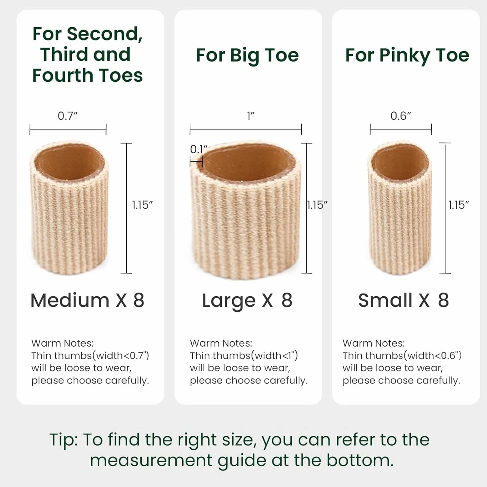 Welnove Toe Cushion Tube Sleeves, 24 pezzi, protezioni per dita dei piedi, beige