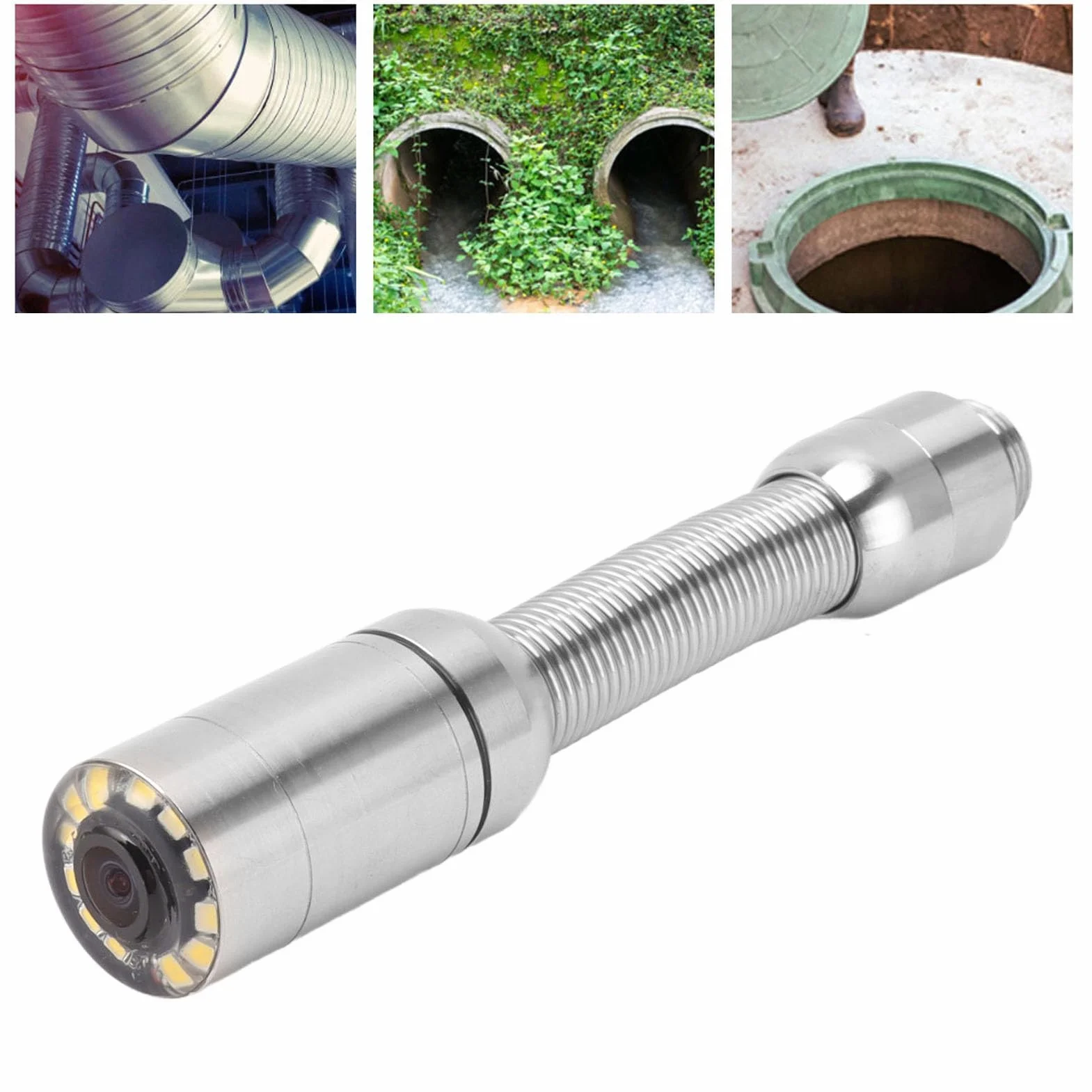 Endoscopio Professionale 23mm Testa Telecamera Ispezione Fognature Acciaio Inossidabile IP68 12 LED