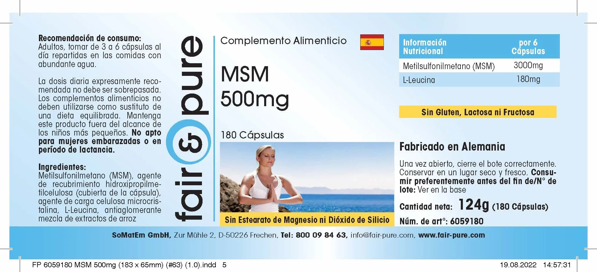 Fair & Pure MSM 500mg 180 Capsule Metilsulfonilmetano Vegano