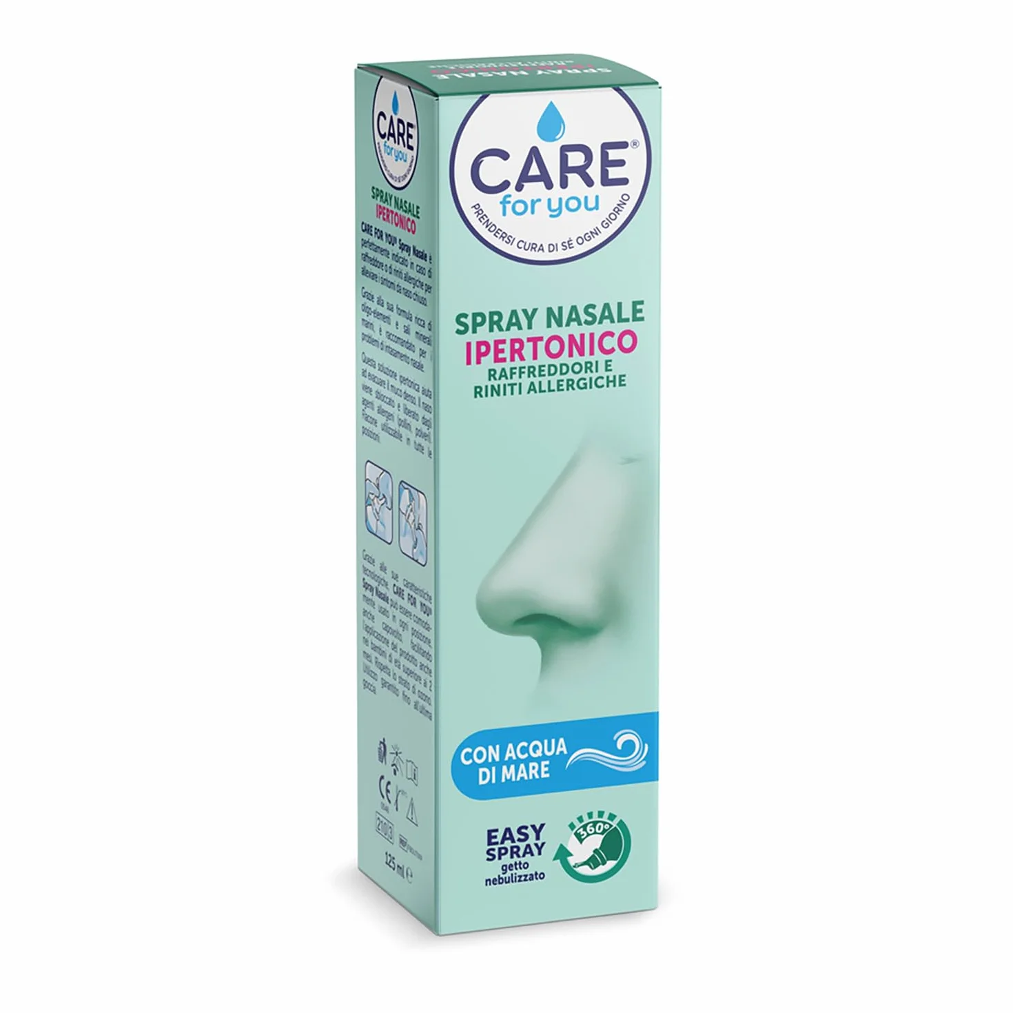CARE For You Spray Nasale Ipertonico 125ml - Soluzione Acqua di Mare per Raffreddore e Allergie