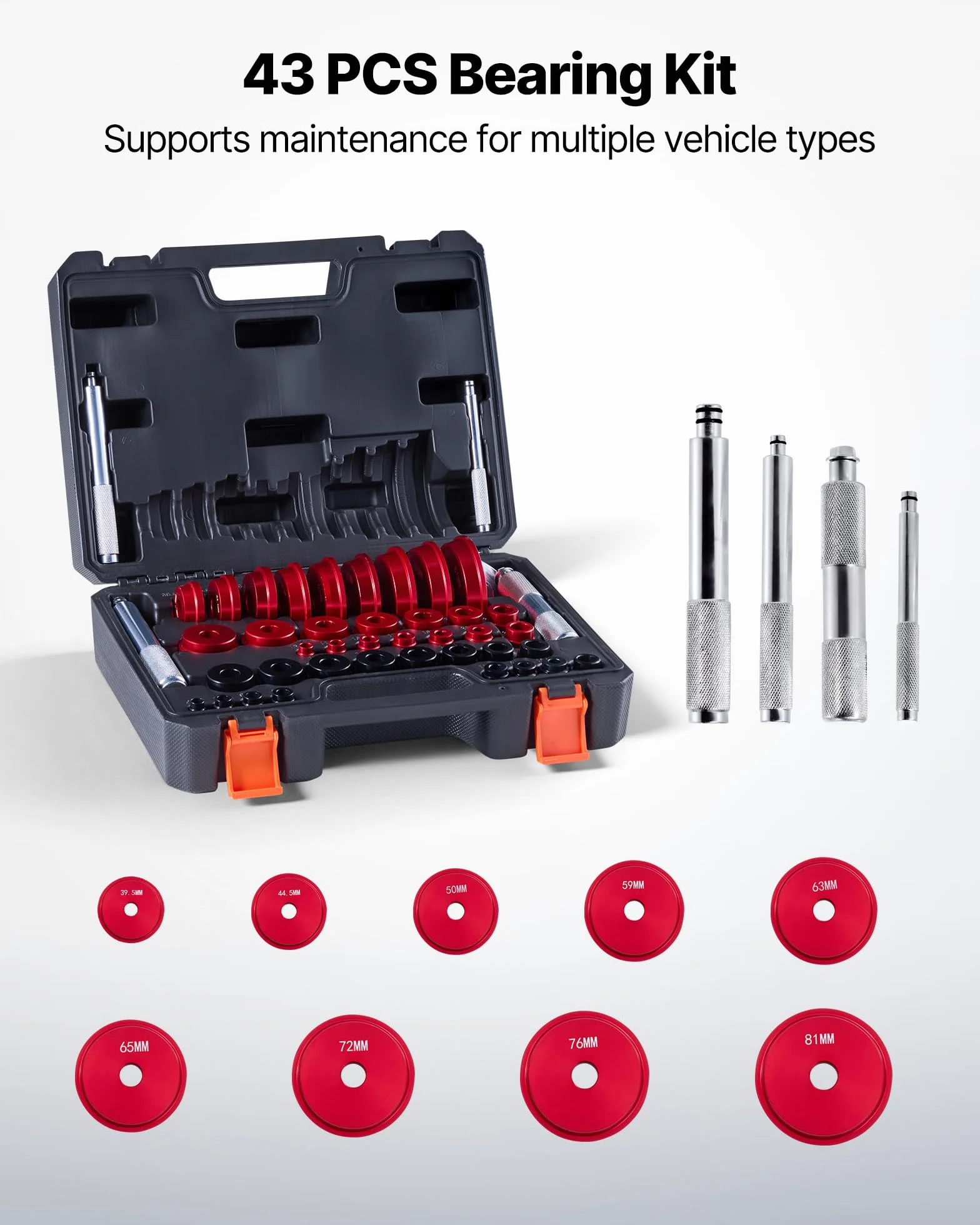 VEVOR Set Estrattori Separatori Cuscinetti 43 Pezzi con 39 Boccole Albero Impugnatura Kit Utensili Guida Boccole Installazione Rimozione Custodia