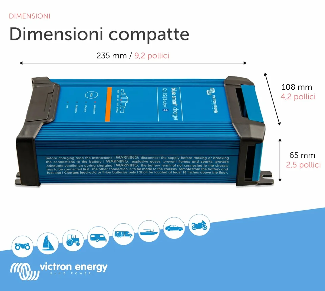 Victron Energy Blue Smart IP22 12-Volt 15 amp 230V, Caricatore Batteria a 3 Uscite CEE 7/7, Bluetooth