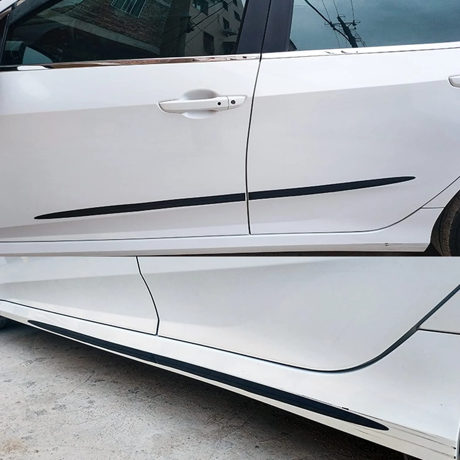 Qiilu 4 Pezzi Rivestimento Laterale Del Corpo Impermeabile Nero Brillante Protezione Universale Porta Modanatura Automobilistica