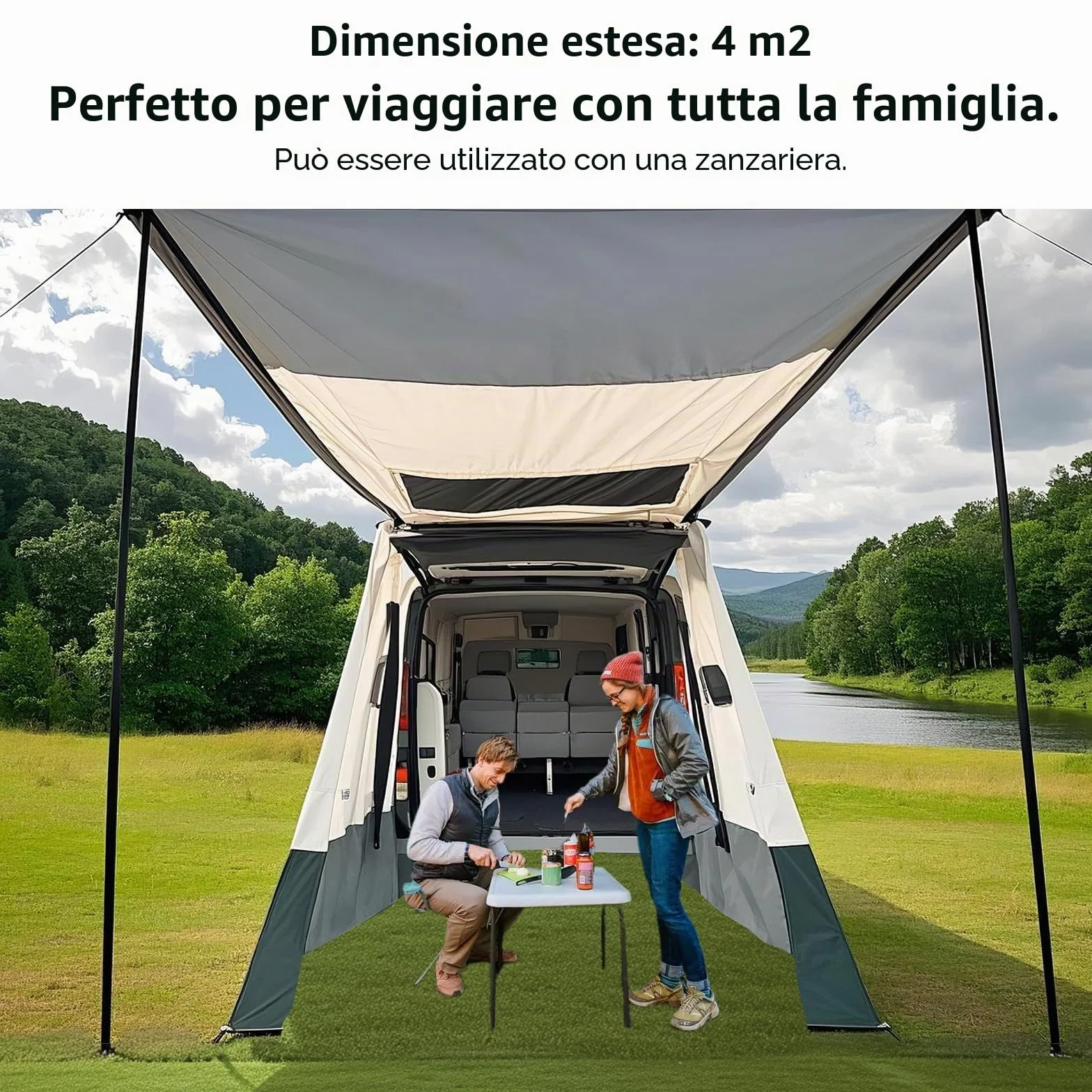 Tenda per Furgone Van 200x200x205cm, Impermeabile 3000mm - per Portellone Posteriore VW T5 T6 - Adatta per 2-3 Persone, Campeggio e Viaggi.