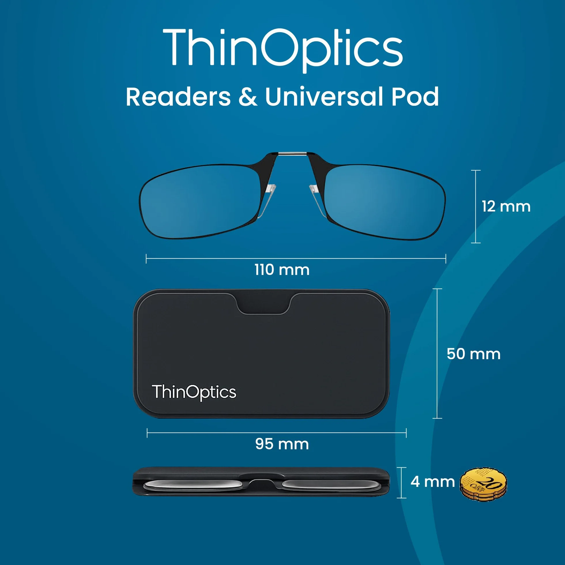 ThinOptics Gafas De Lectura Estuche Compacto Universal - Unisexo Hombres Mujeres - Gafas De Lectura Compactas Y Livianas Con Tecnología Flex-fit