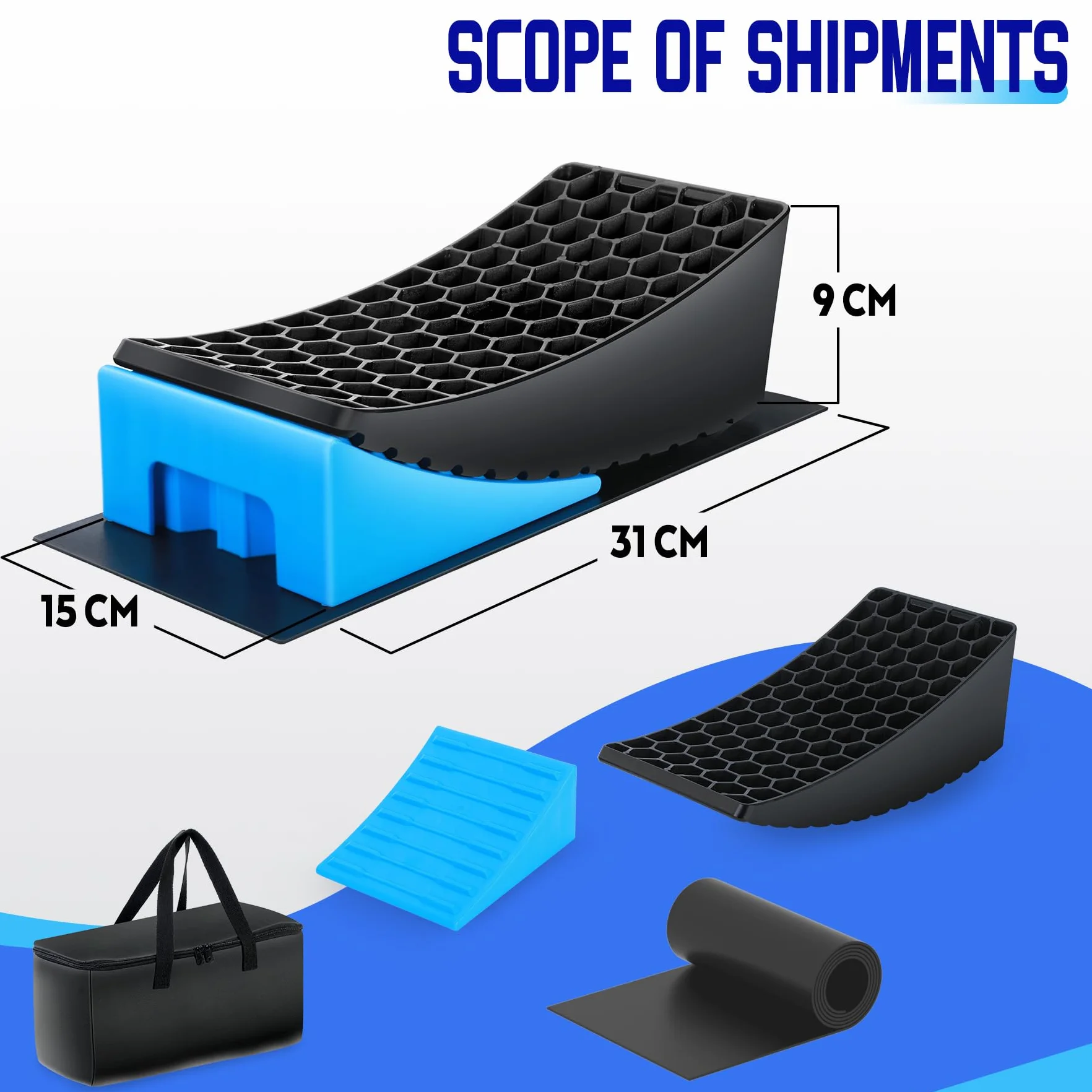 Cunei livellatori per Camper, 2 Pezzi, Rampe Sollevamento Auto fino a 5000 Kg, blue