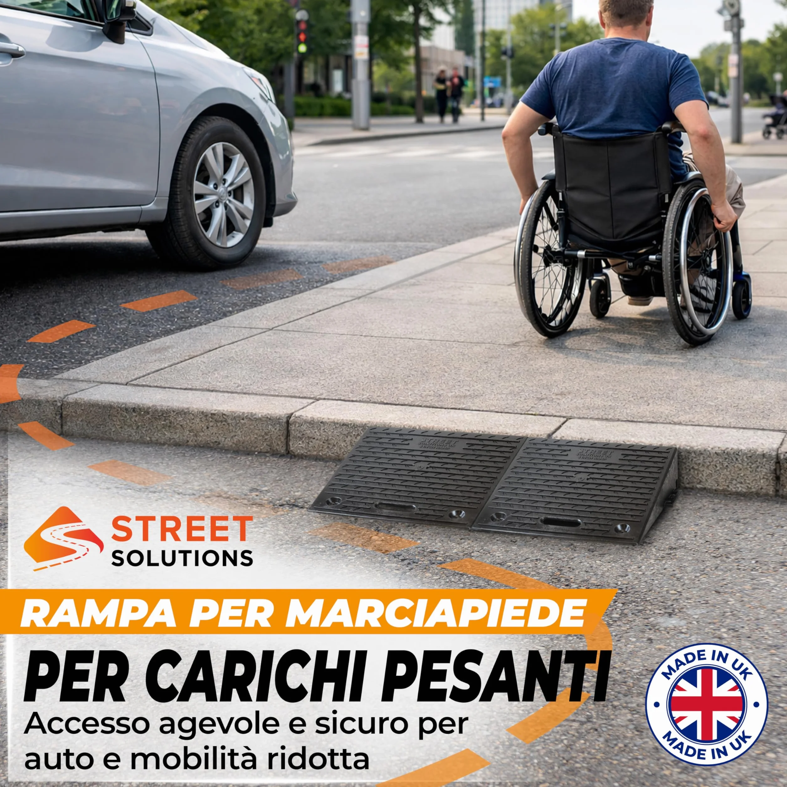 Street Solutions UK Set 2 Rampa per Disabili e Sedia - Rampa per Sedia a Rotelle 10 cm - Rampe per Disabili in Gomma Antiscivolo per Marciapiede, Garage, Moto e Soglia