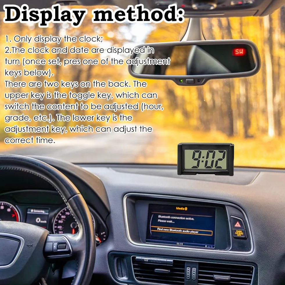 Orologio Digitale LCD da Cruscotto per Auto, Mini Orologio Auto, Nero
