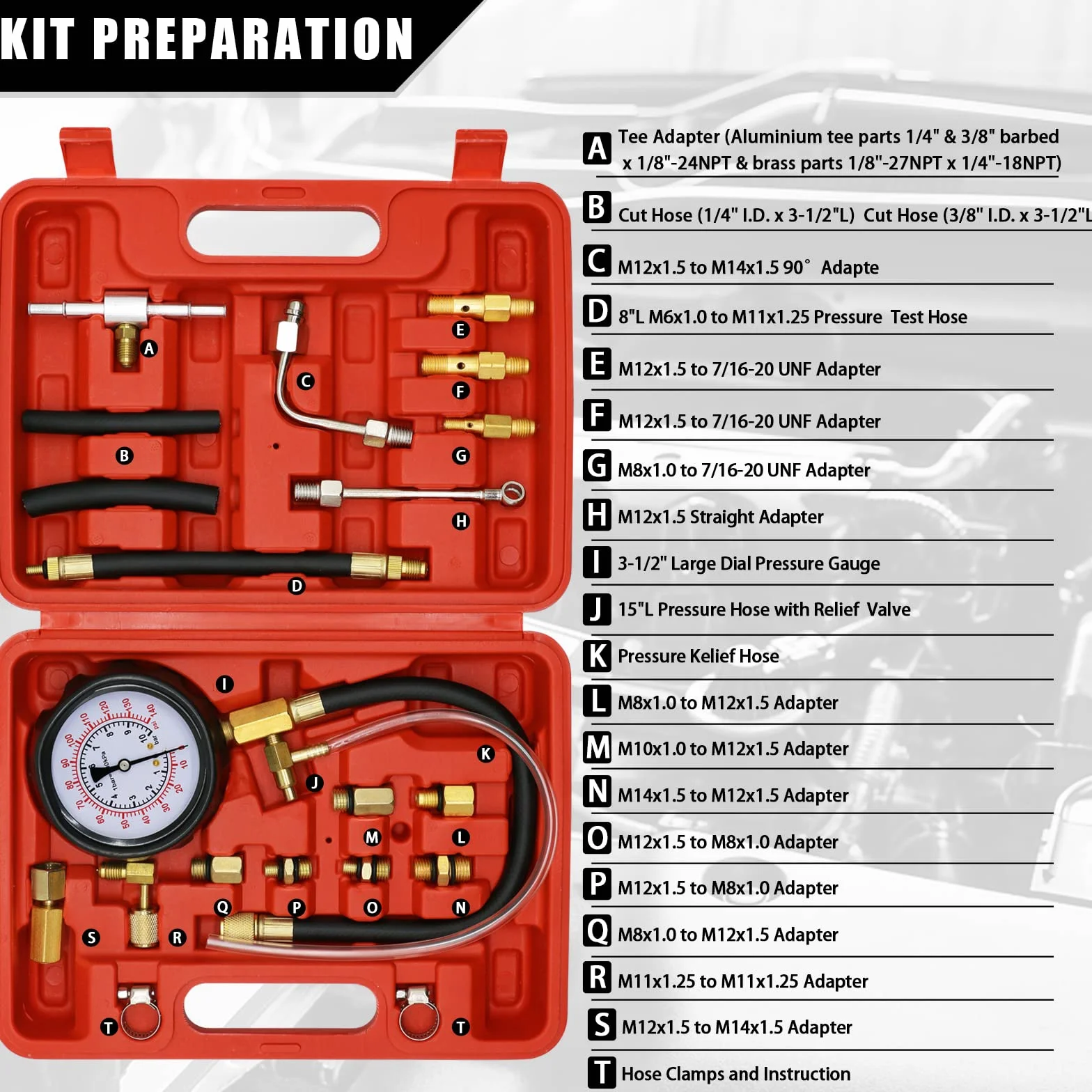 0-140PSI pompa di iniezione, tester di pressione del carburante, kit universale per pompa del carburante, tester di pressione per benzina, auto, camion, moto, strumento diagnostico