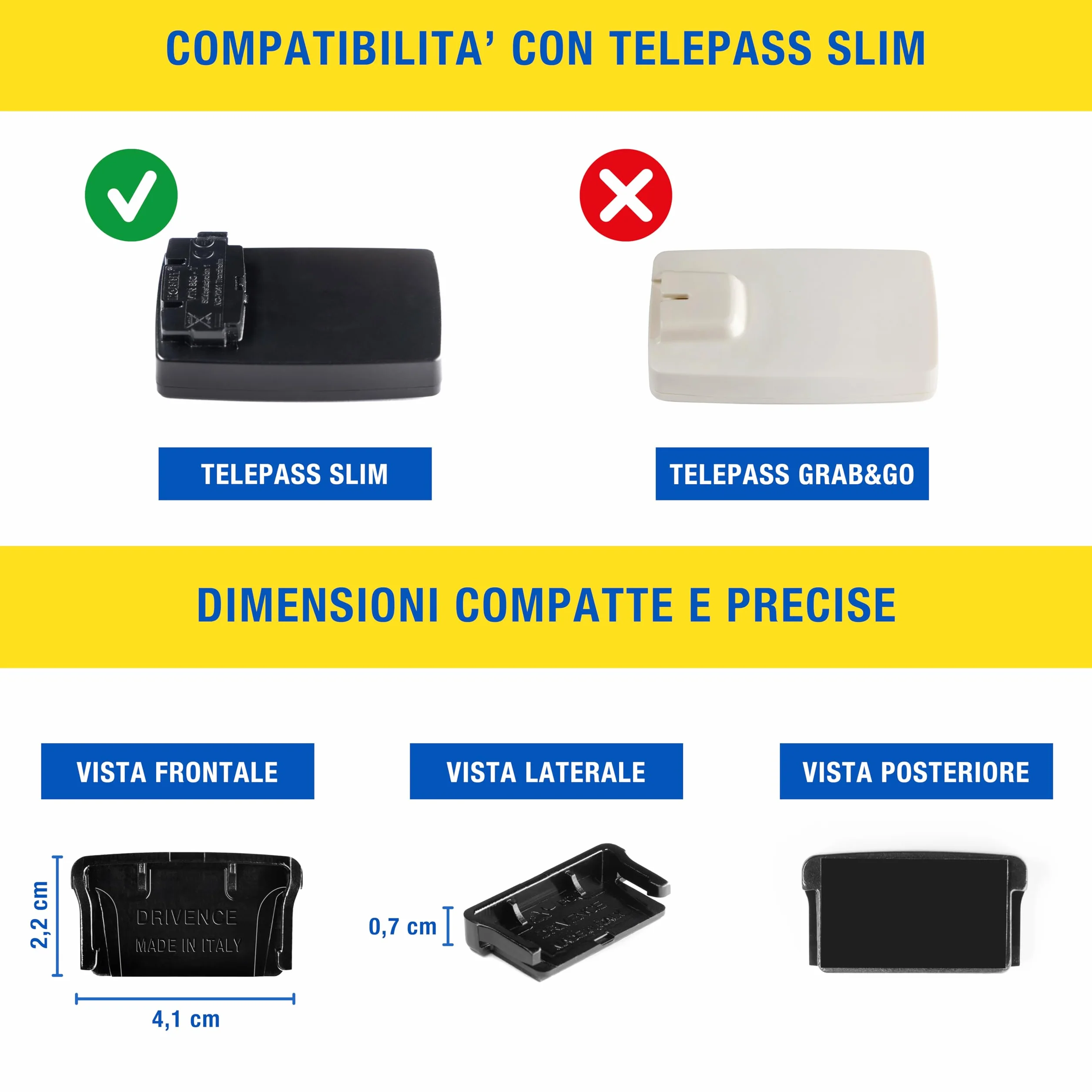 Drivence - Supporto Telepass Slim Nero - Nuovo Porta Telepass per Auto Compatibile con Modello Slim e Europeo 2024/25/26 - Adesivo Telepass Supporto 3M per un Fissaggio Forte e Sicuro (1 Pezzo)