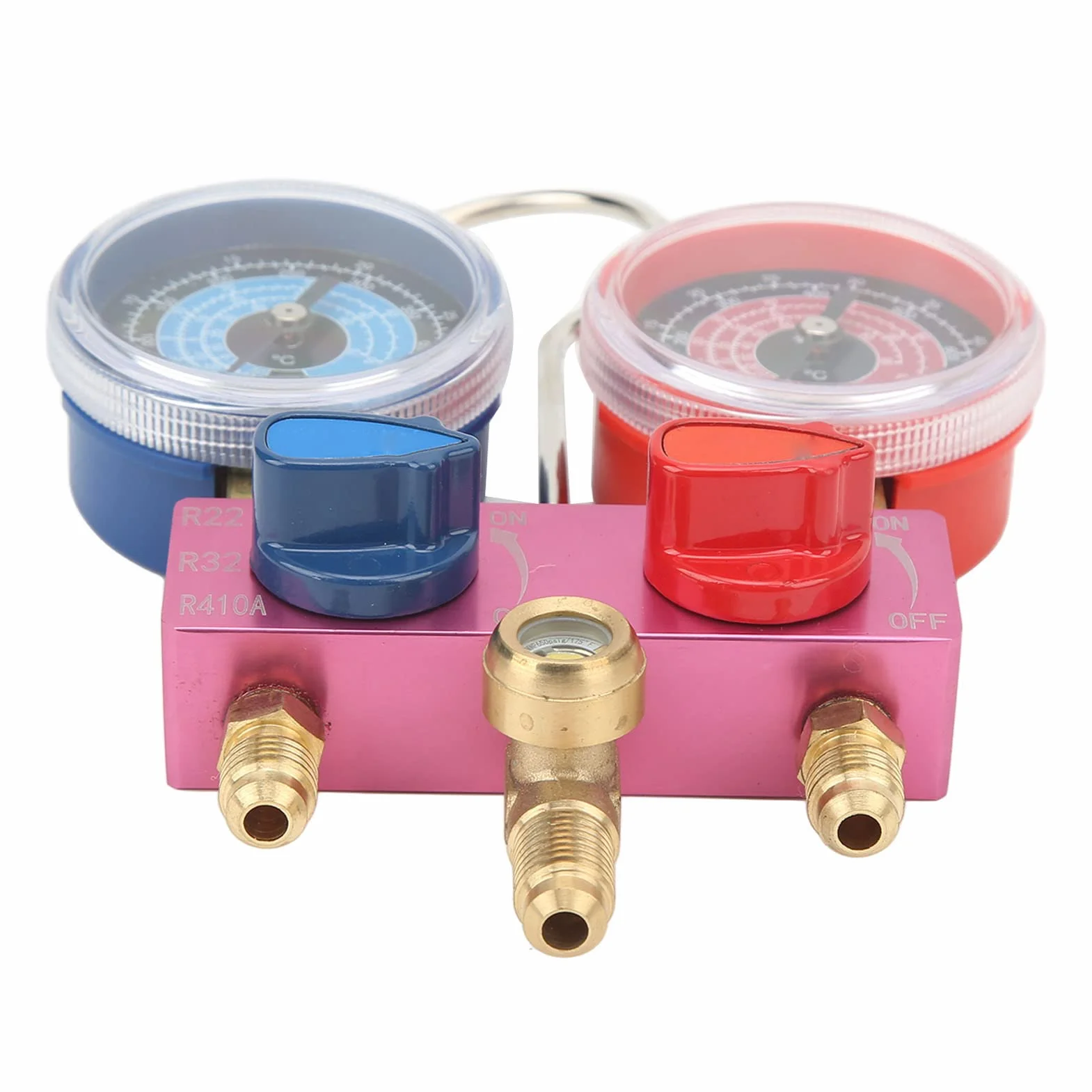 Manometri del Refrigerante R32, Manometri del Condizionamento 'aria Manometro Diagnostico del Collettore Mini G1/4 Manopola in Metallo Strumento di Condizionamento 'aria per