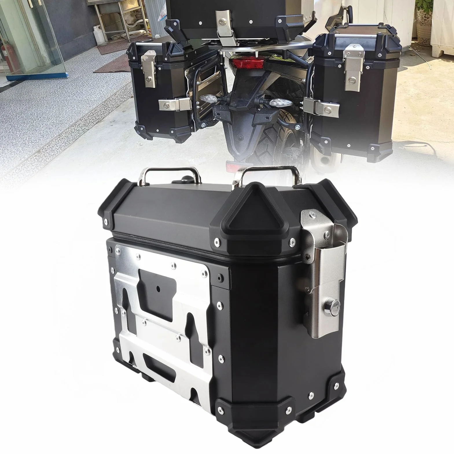 Valigia Laterale per Moto in Lega di Alluminio con Protezione Eccellente, Borsa Laterale Rigida da 18 Litri per Moto, per Sostituzione per (BLACK)