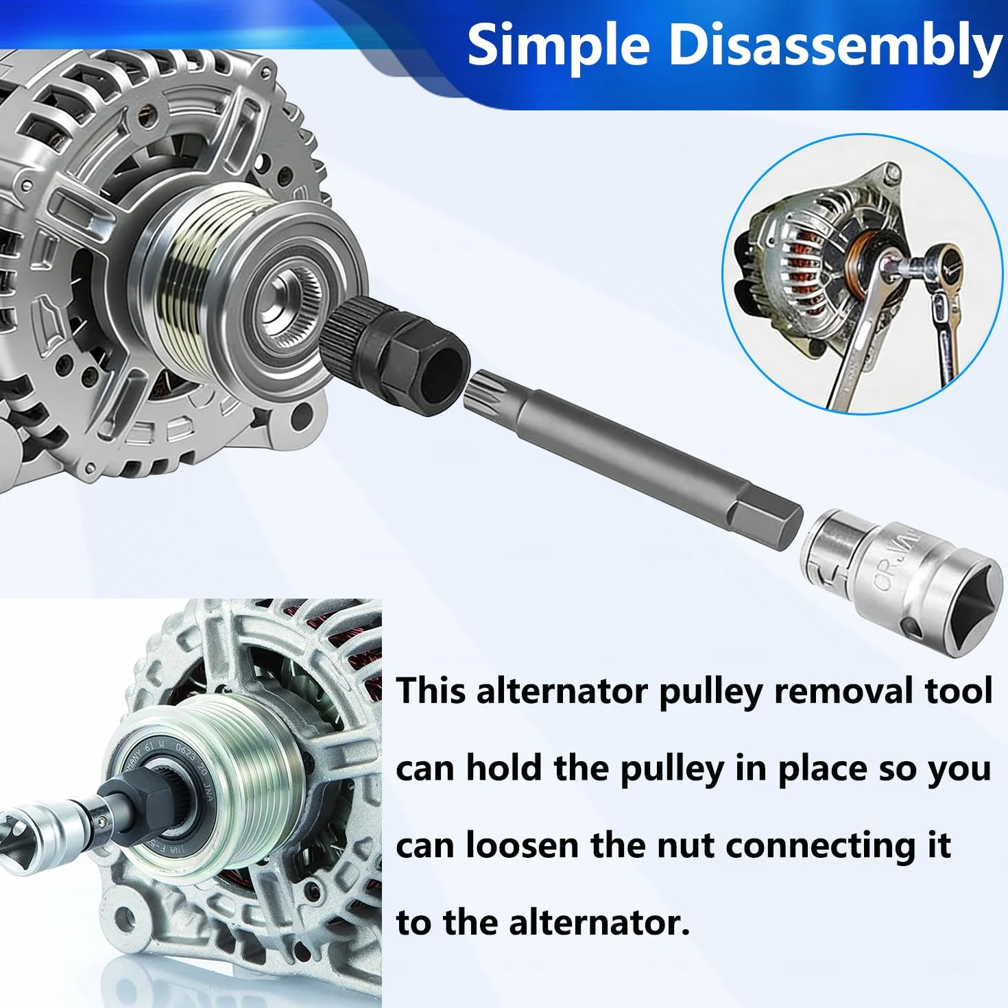 ZKTOOL 30PCS Strumenti per la Rimozione della Puleggia Alternatore Automobilistico, Rimozione Frizione Generatore, Estrattore del Volano, Set Strumento per la Puleggia della Cinghia del Generatore