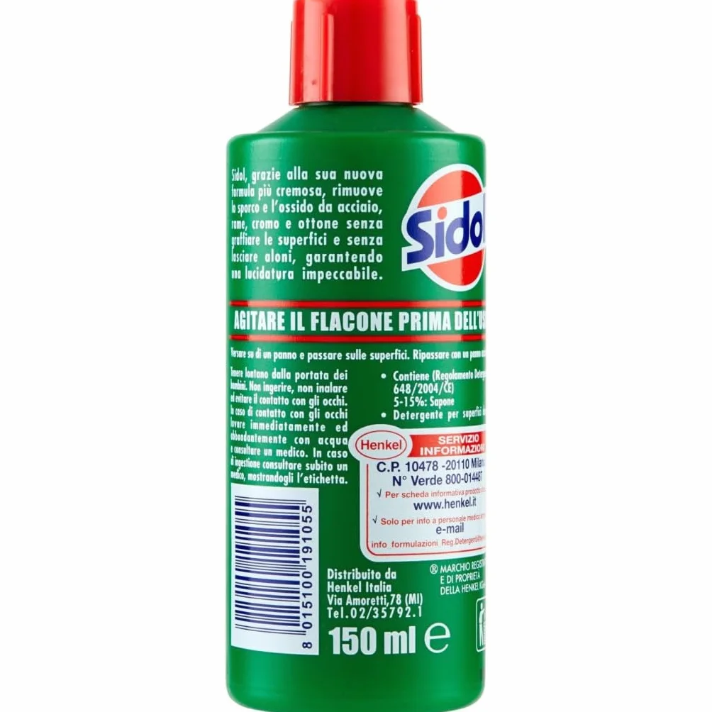 Sidol Lucidante per Metalli 150 ml - Henkel - Pulitore e Brillantante per Rame, Ottone, Cromo, Acciaio Inox - Cura Metallo Senza Graffi