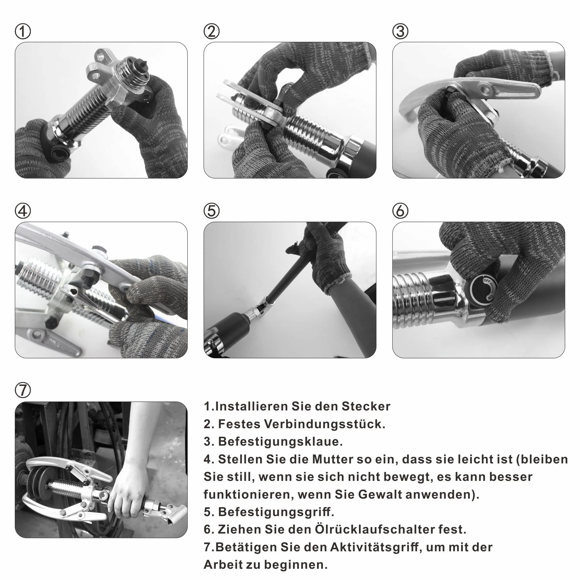 Estrattore idraulico integrale 5T kit trazione per mozzi flange pignoni cuscinetti