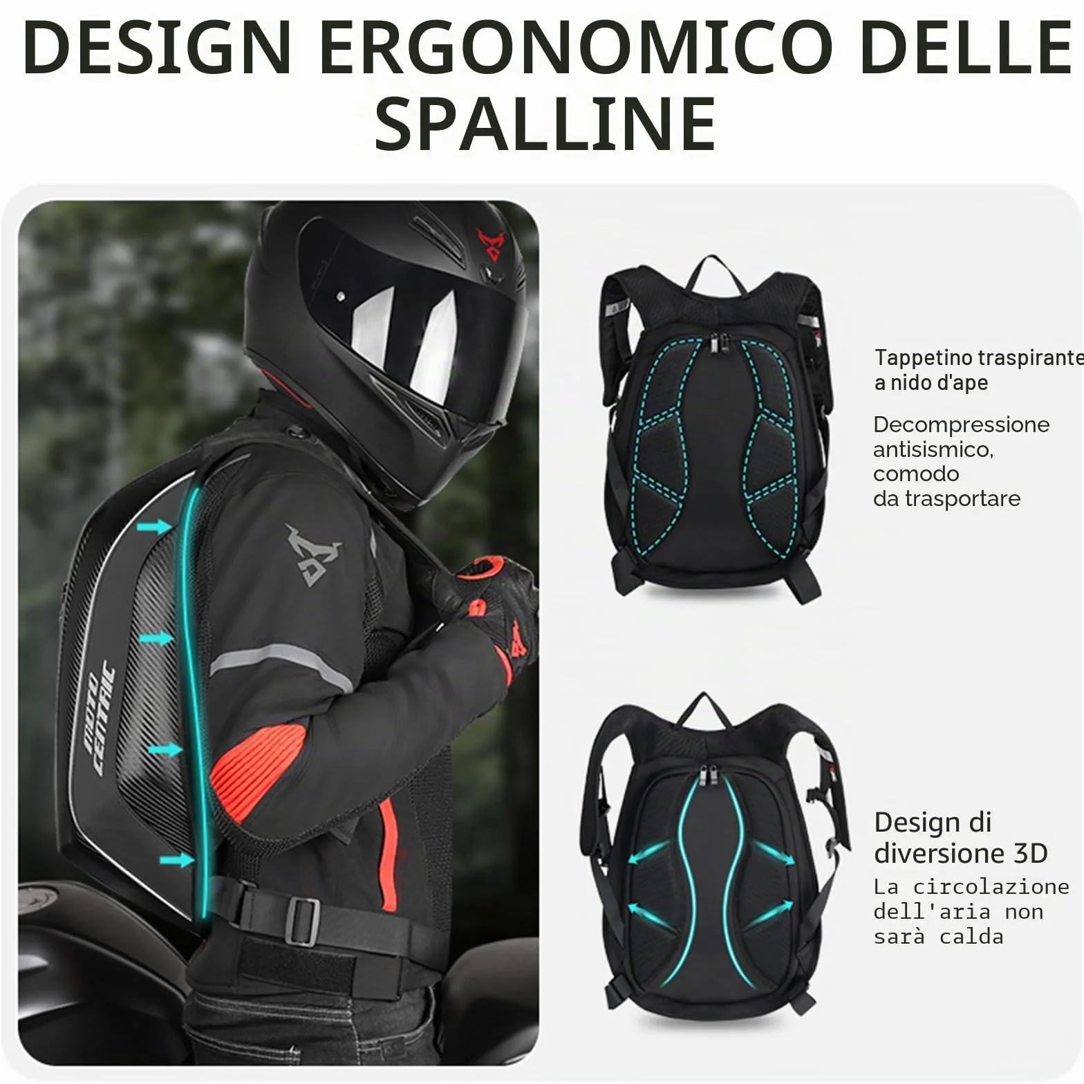 48L Moto Zaino Casco Borsa Impermeabile In Fibra di Carbonio Moto Zaino Guscio Rigido Riflettente Moto Valigia