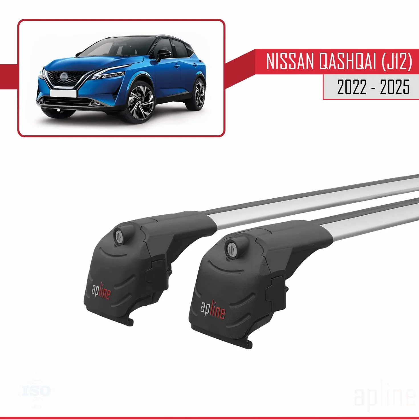 Compatibile con Nissan Qashqai 3 (J12) 2021-2026 Modello ACE-2 Barre Tetto Portapacchi Auto Barre Portatutto Grigio Alluminio 2 Barre